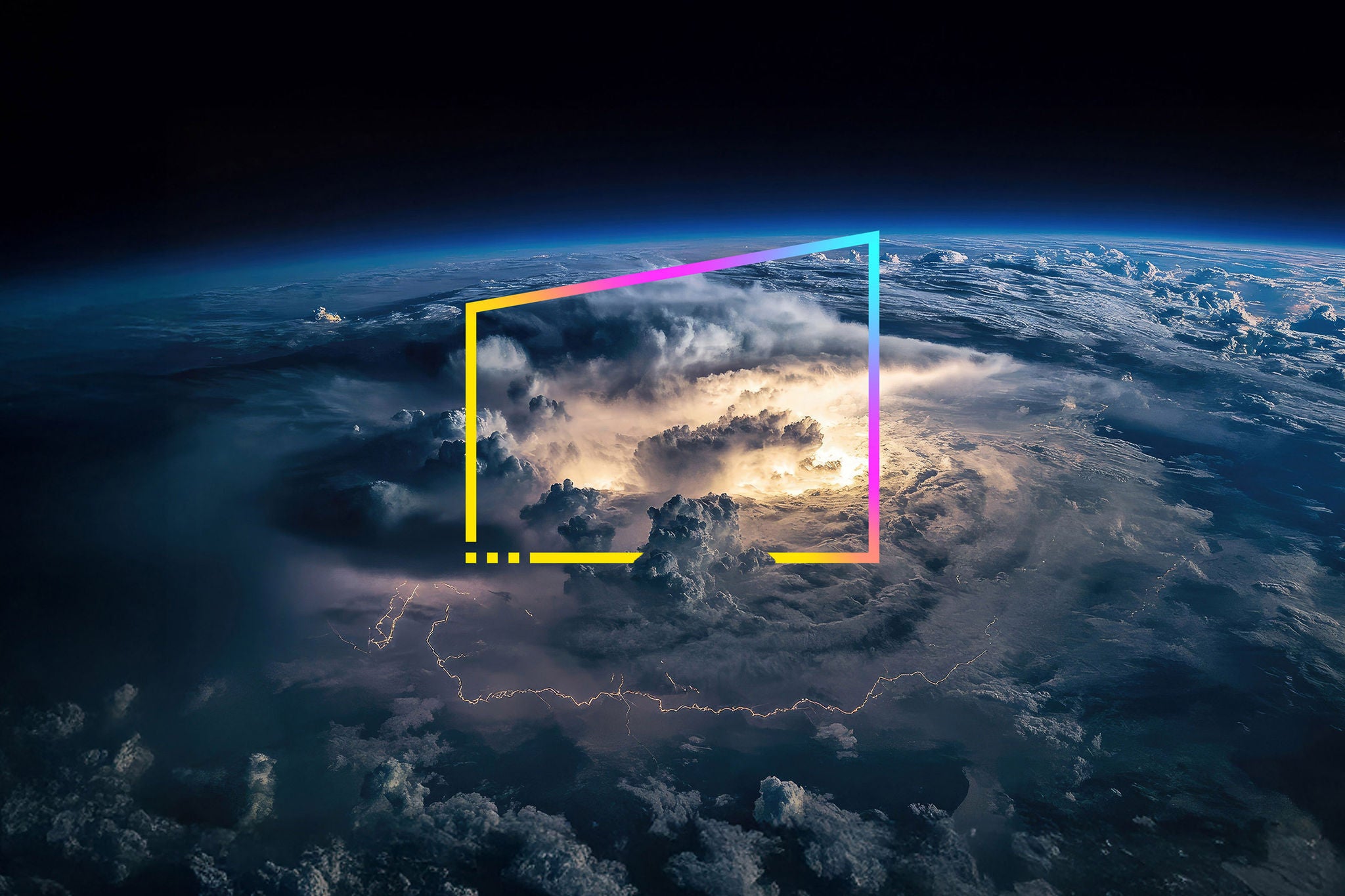 EY satellite view of a thunderstorm with dramatic Cloud patterns frame
