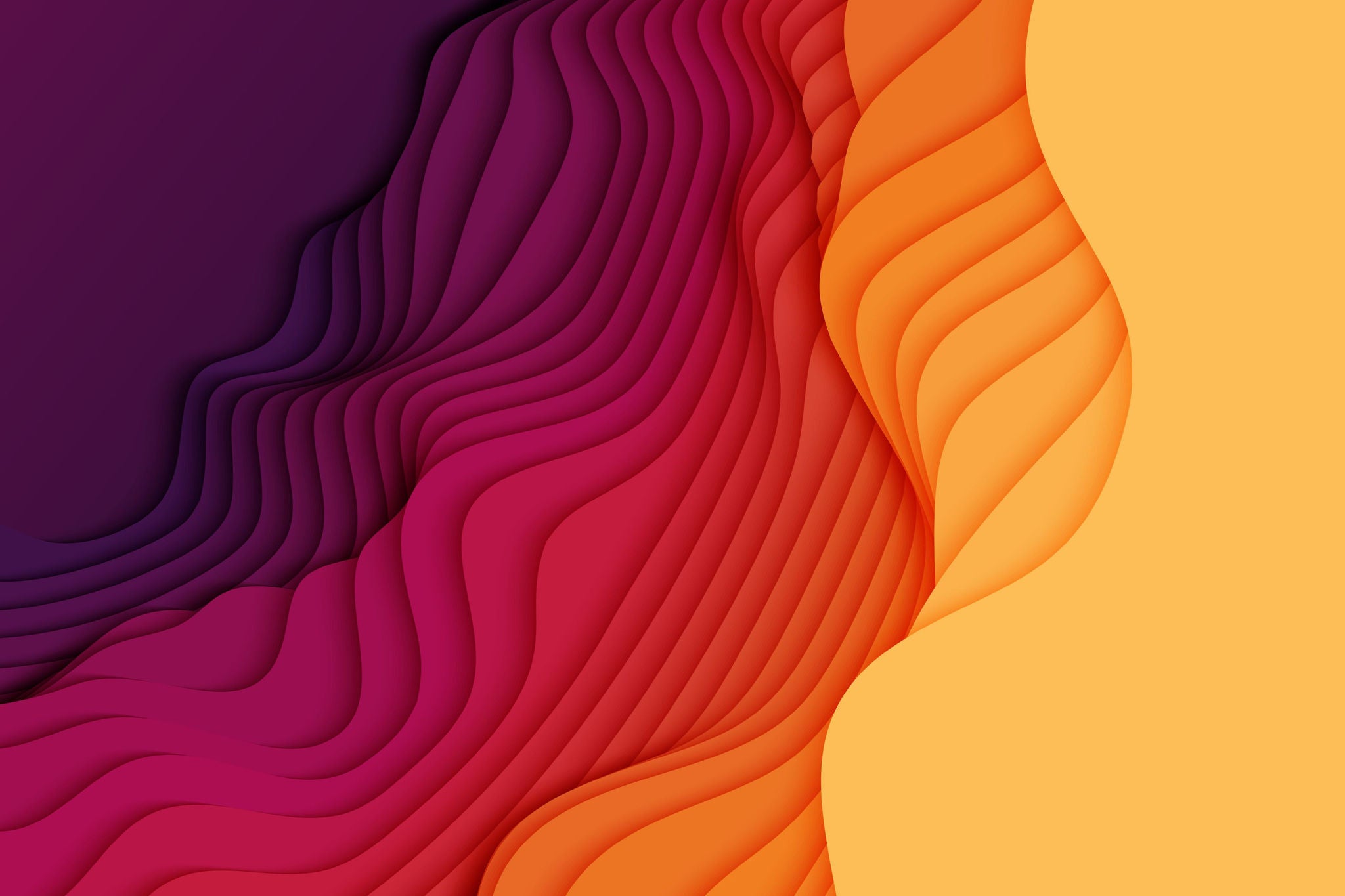 Vagues abstraites en couches aux dégradés violet, rose et orange