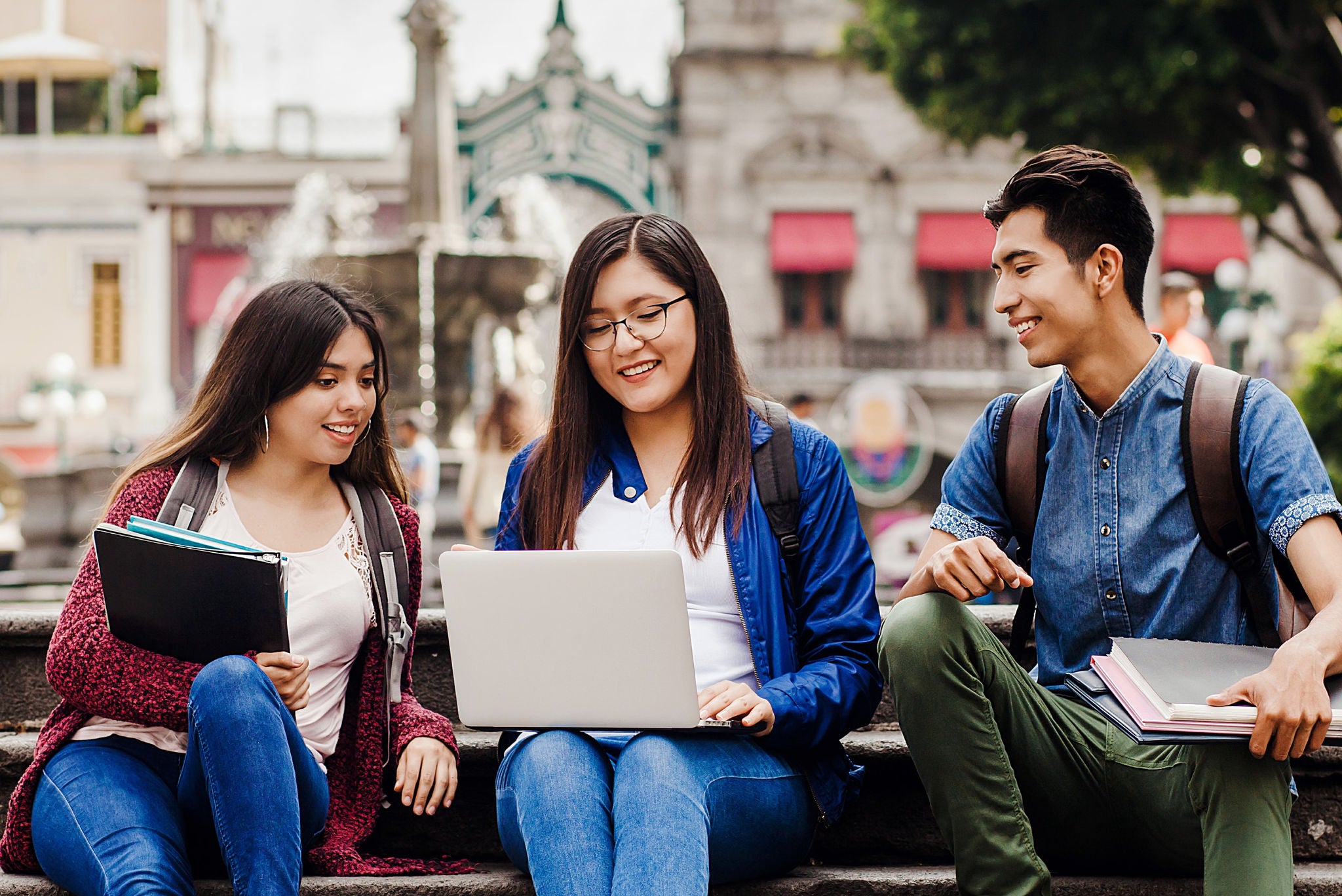 latin students or hispanic group of friends in Mexico, Mexican young people.