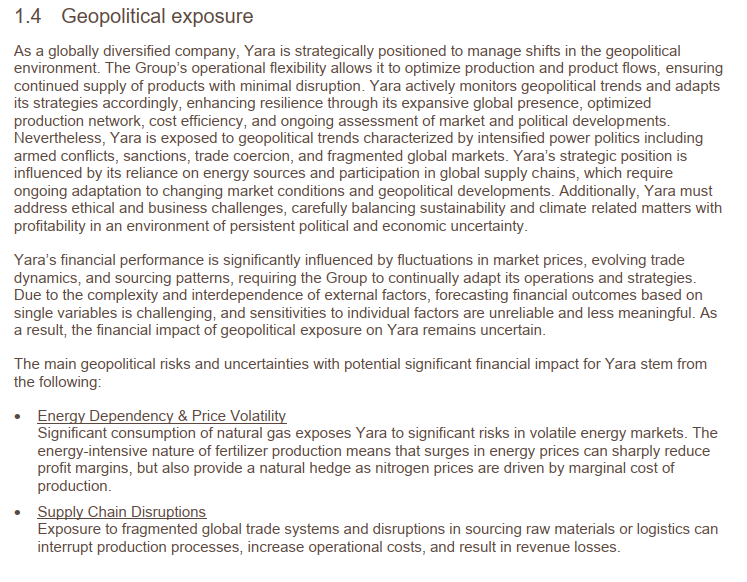 Praksiseksempel 3: Note 1.4, Yara International ASA, Annual Report 2025