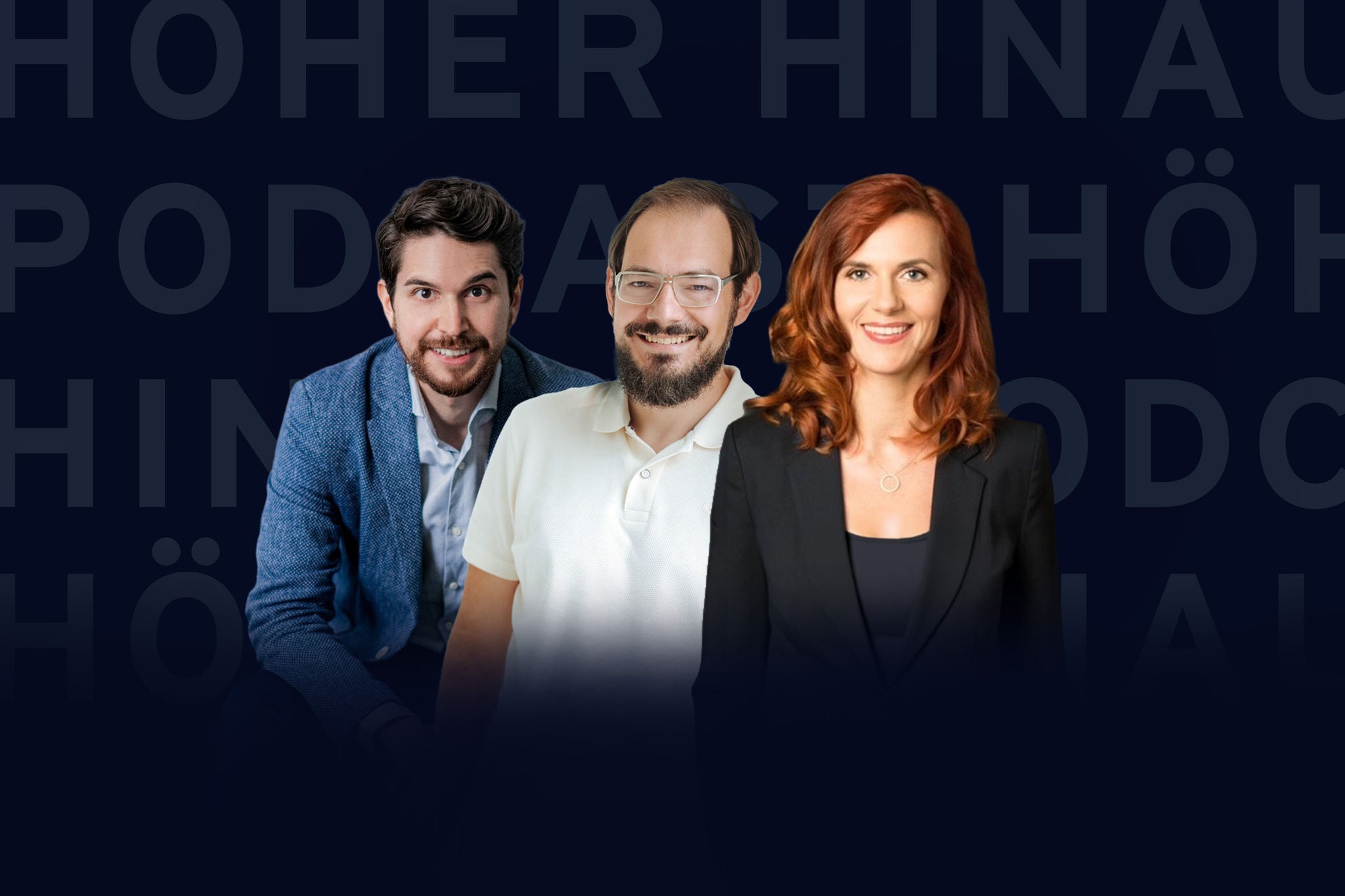 Oliver Janko mit  Kambis Kohansal Vajargah von der WKÖ, Stefan Kampusch, Gründer und Geschäftsführer von AURIMOD, und Simona Neubauer-Gstrein, Gründerin und Geschäftsführerin von LoopLab BioAward im "Höher hinaus"-Podcast.