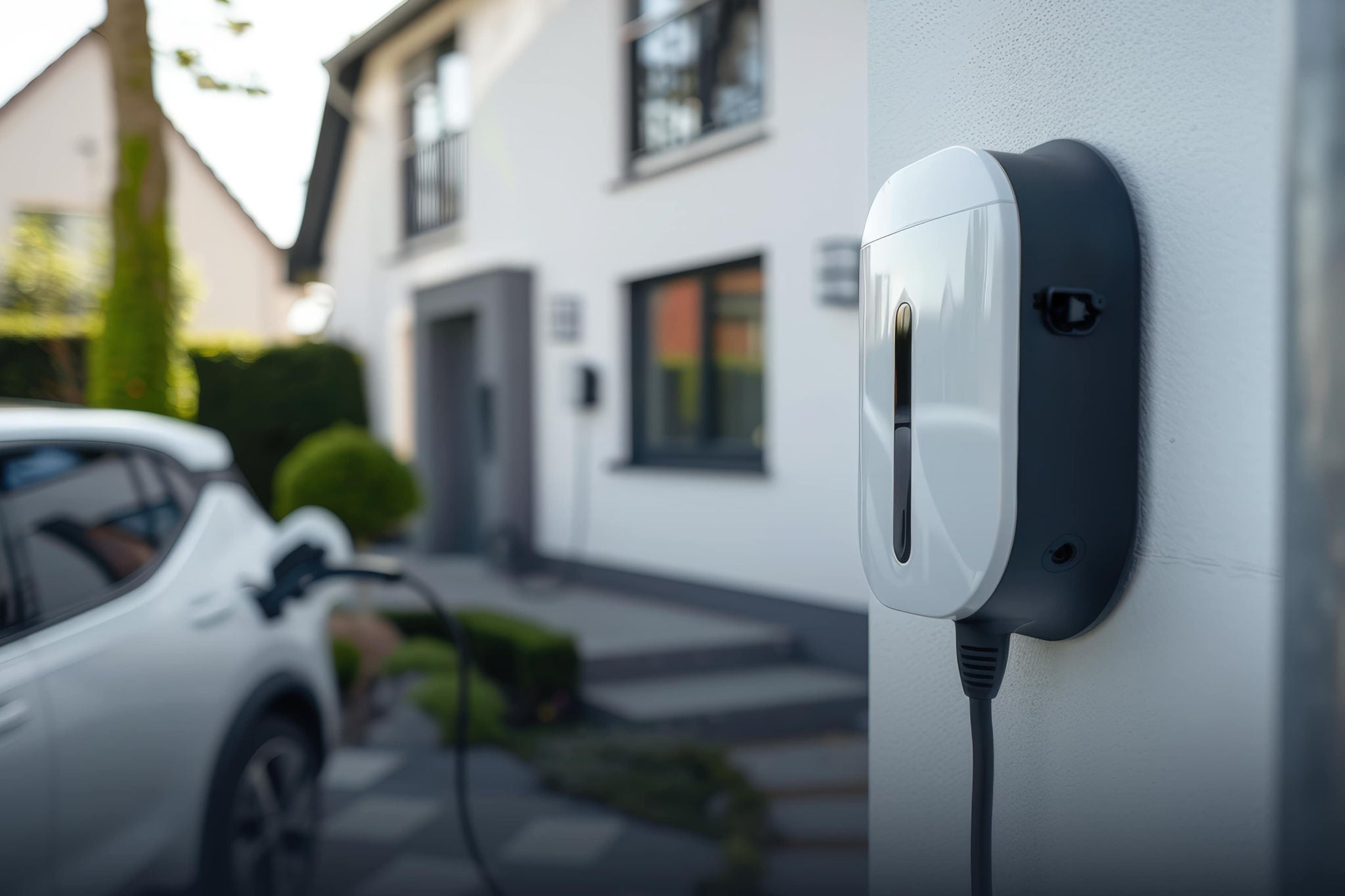 A smiling young woman with headphones and folders, standing outdoors on a college campus.