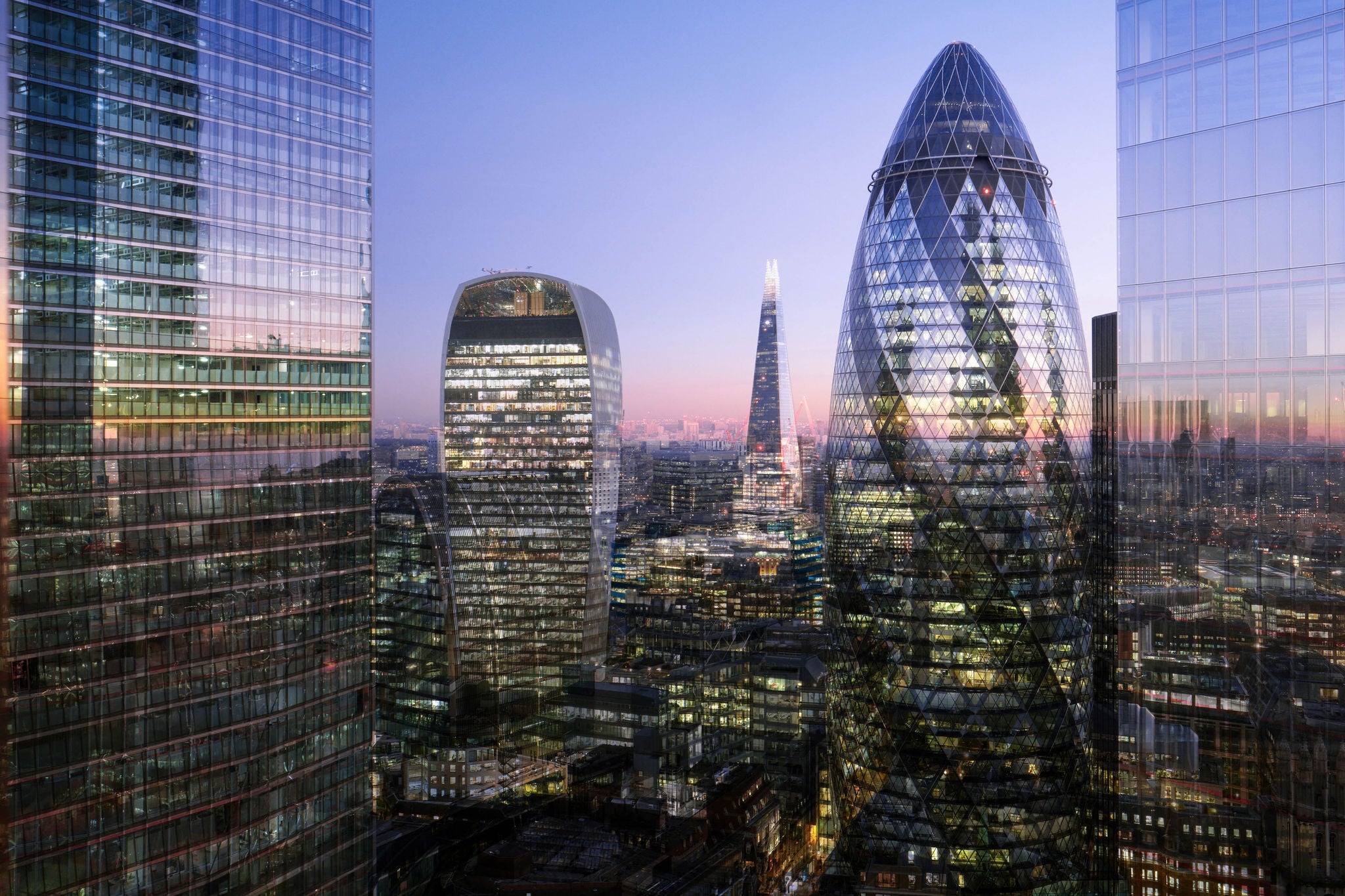 Digital composite of modern london skyscrapers elevated view