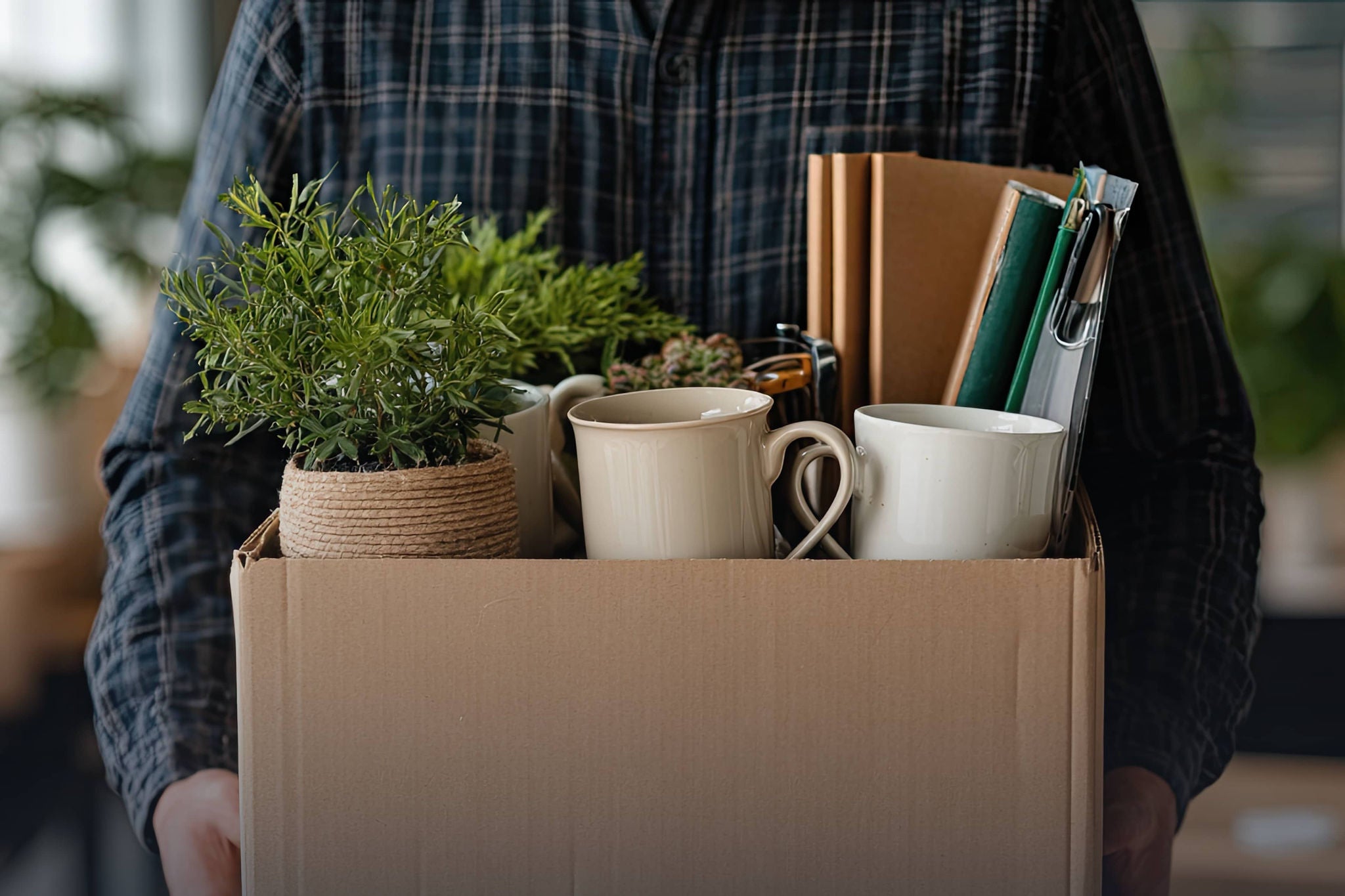 A smiling young woman with headphones and folders, standing outdoors on a college campus.