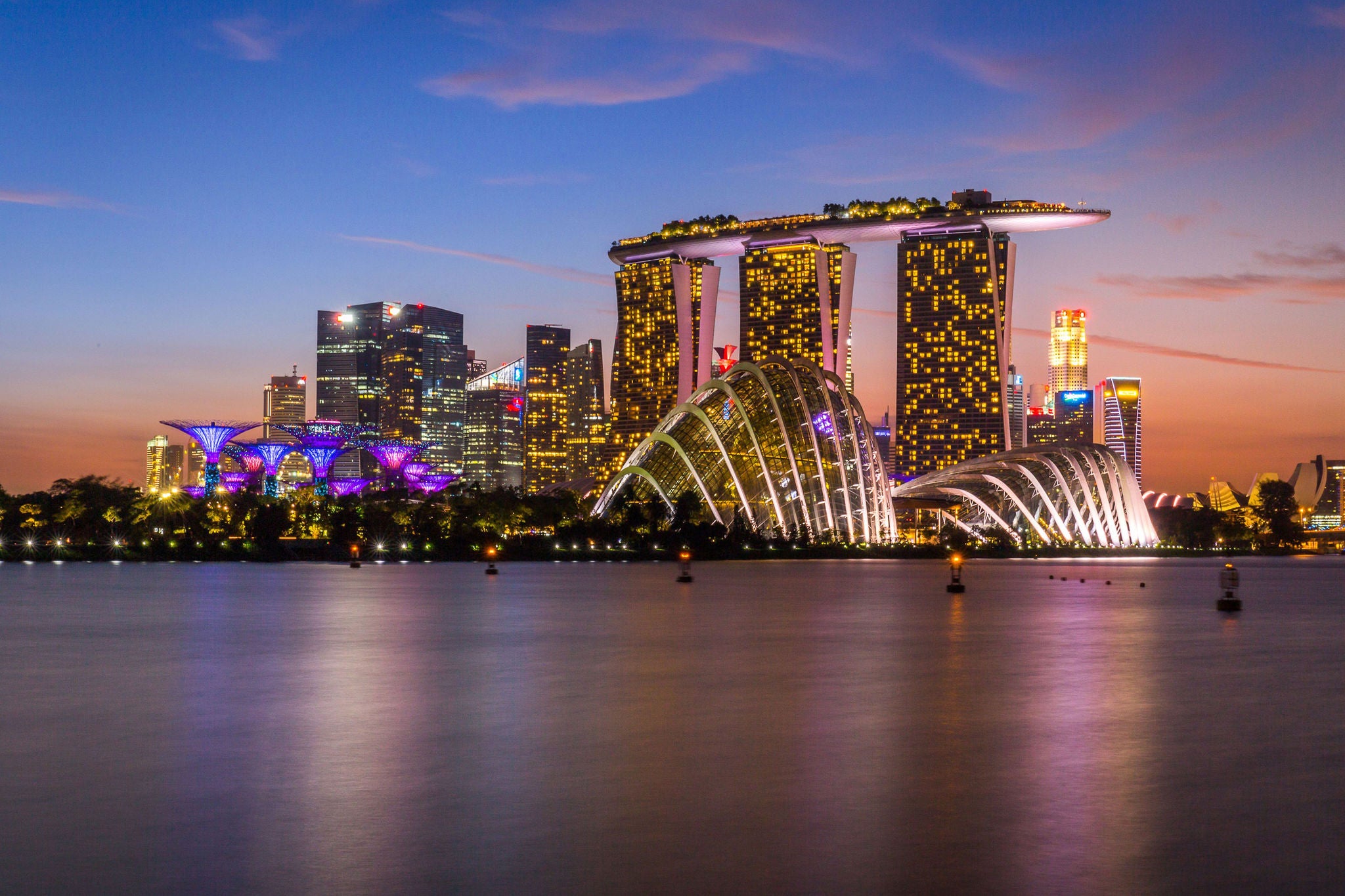 Singapore skyline with Marina Bay Sands at dusk