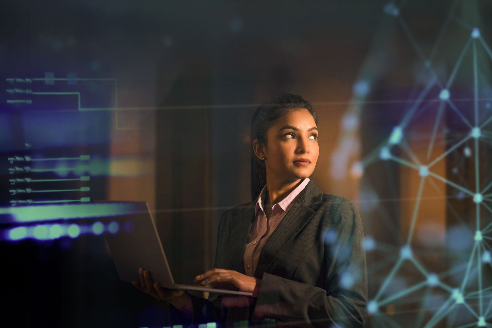 businesswoman working with virtual reality projection