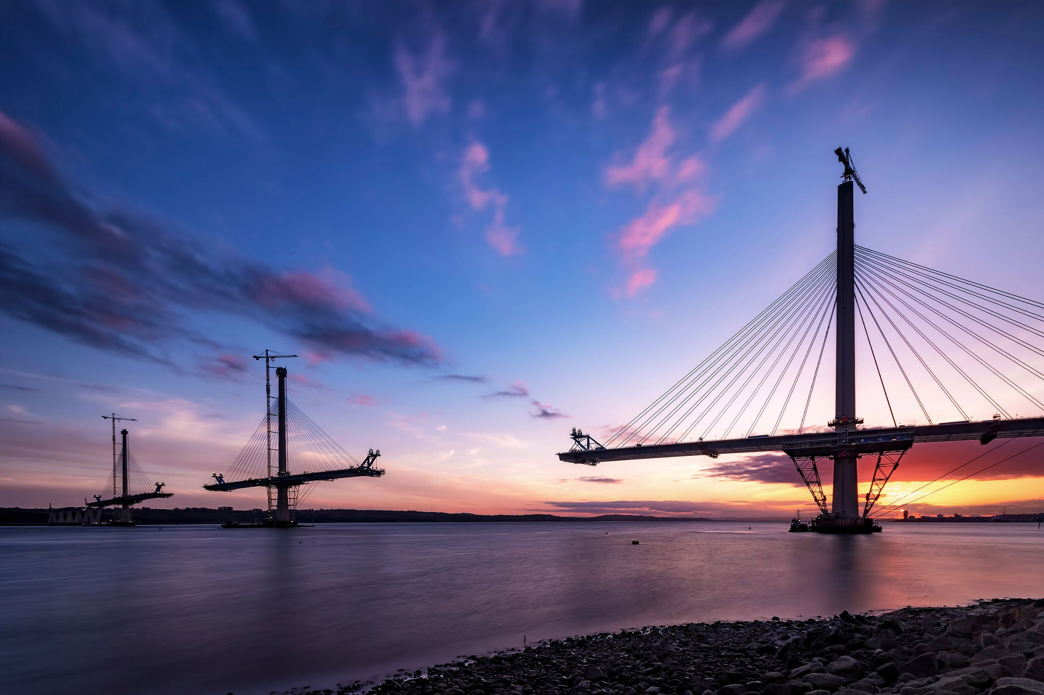  Queensferry Crossing Bridge at sunset
