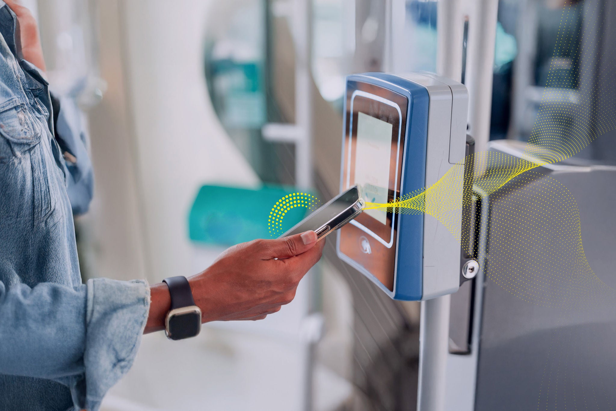 Man Taking Train Paying With Phone