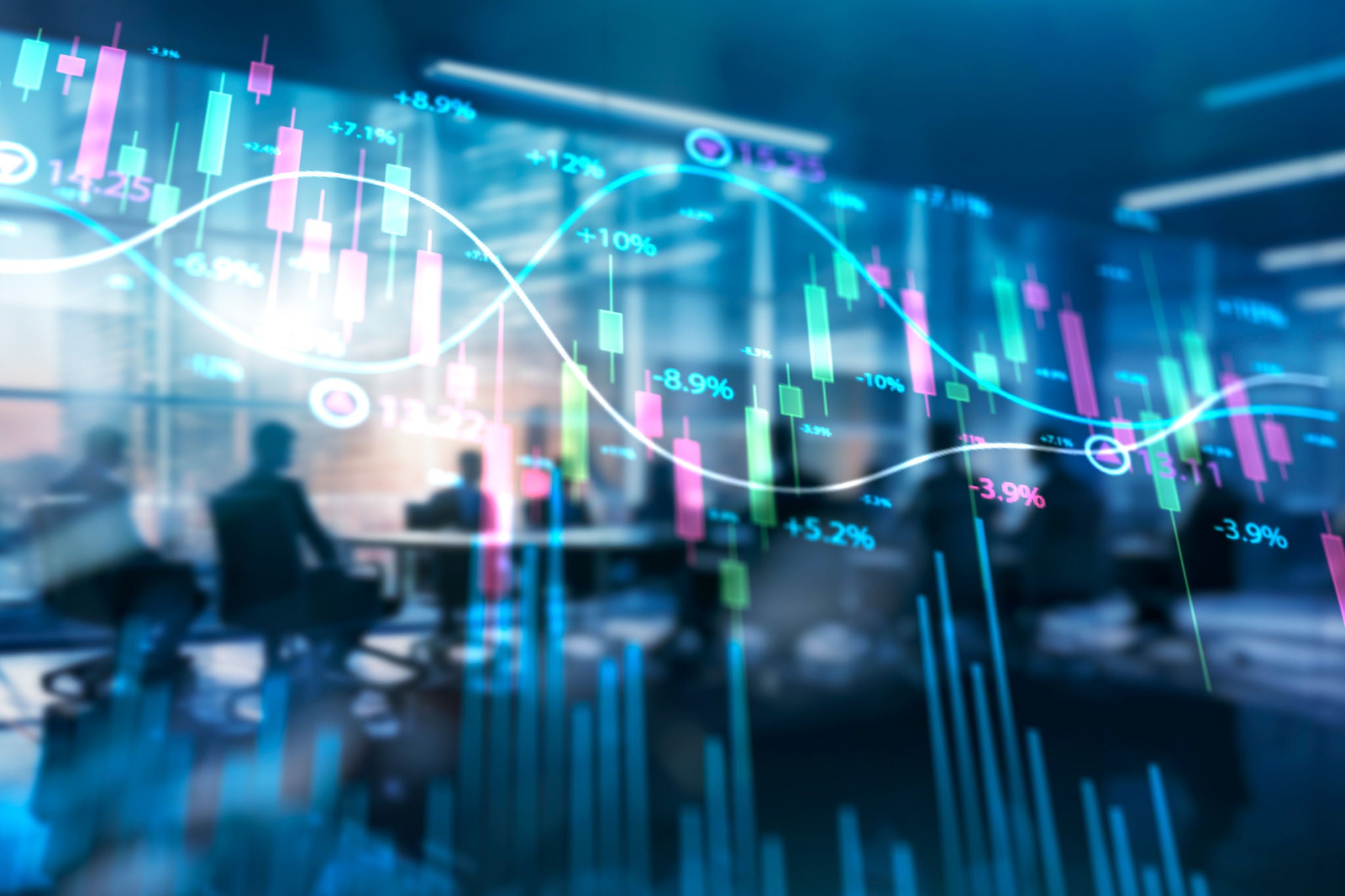Financial and trading concept. Graph chart on abstract office background
