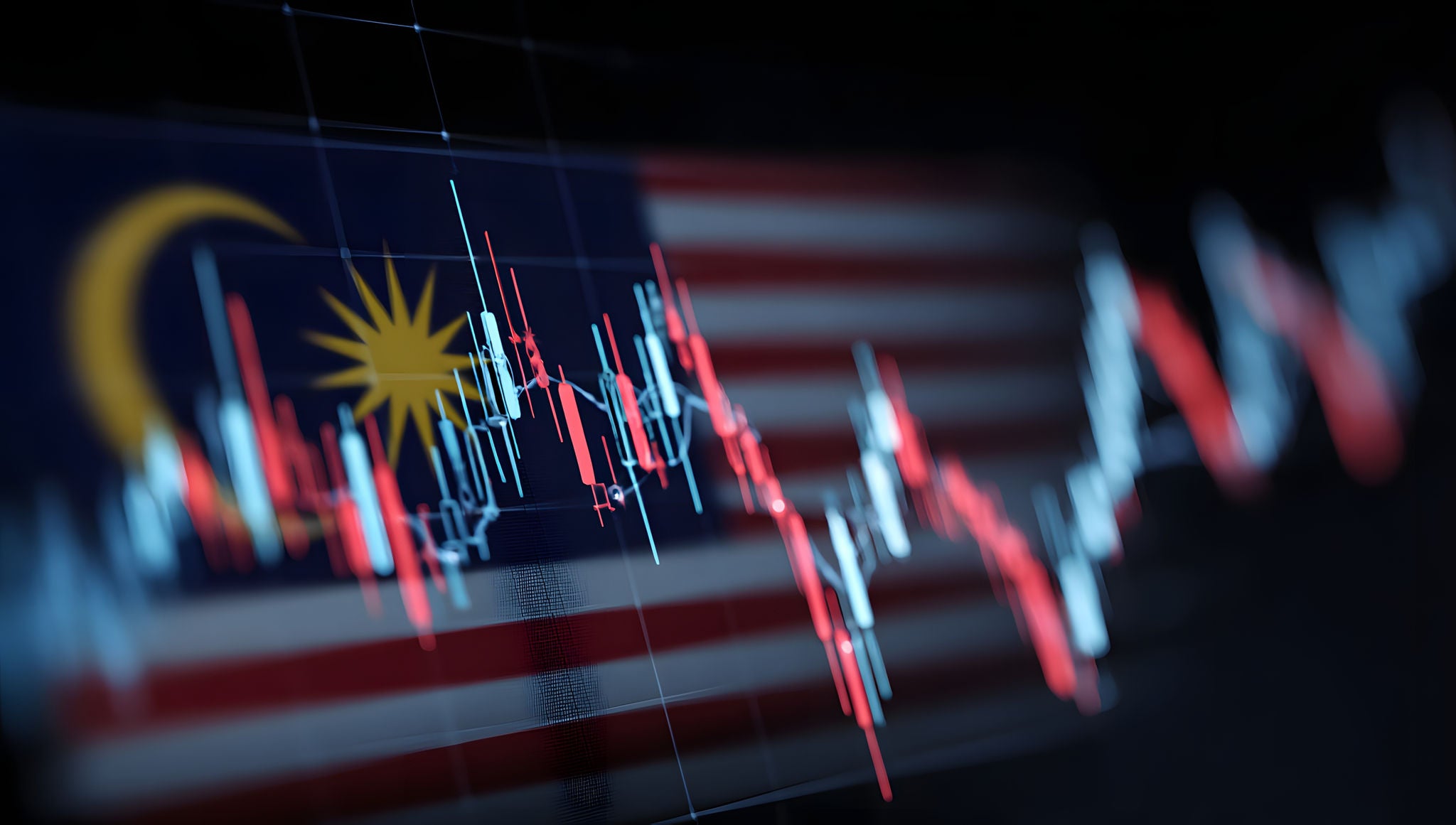 Image of stock graph with Malaysian flag in the background