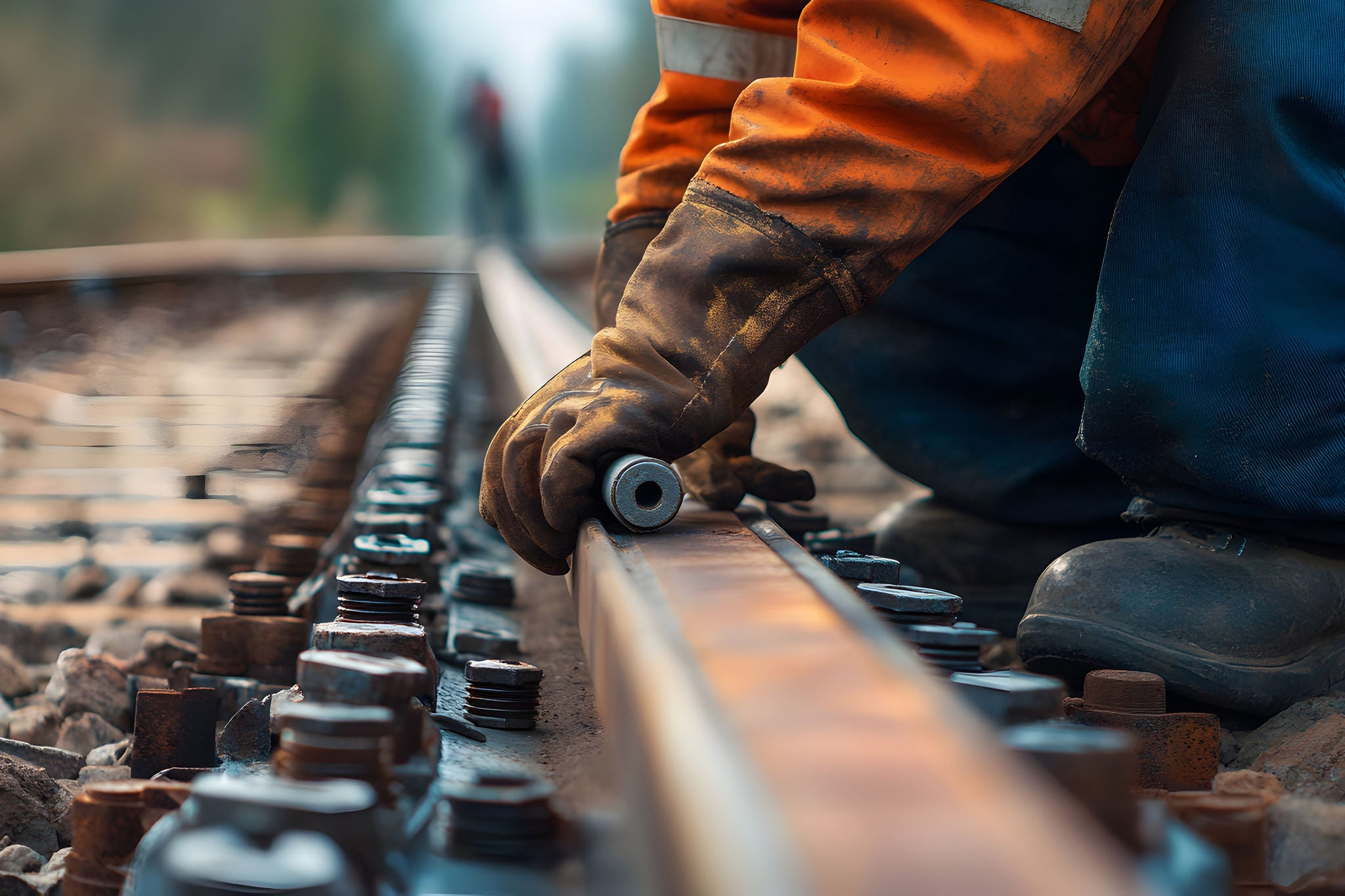 Construction man working on train tracks