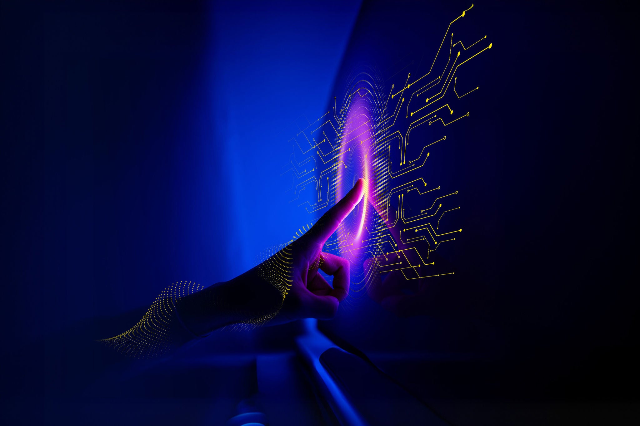 Close-up shot of click the glowing circle in dark