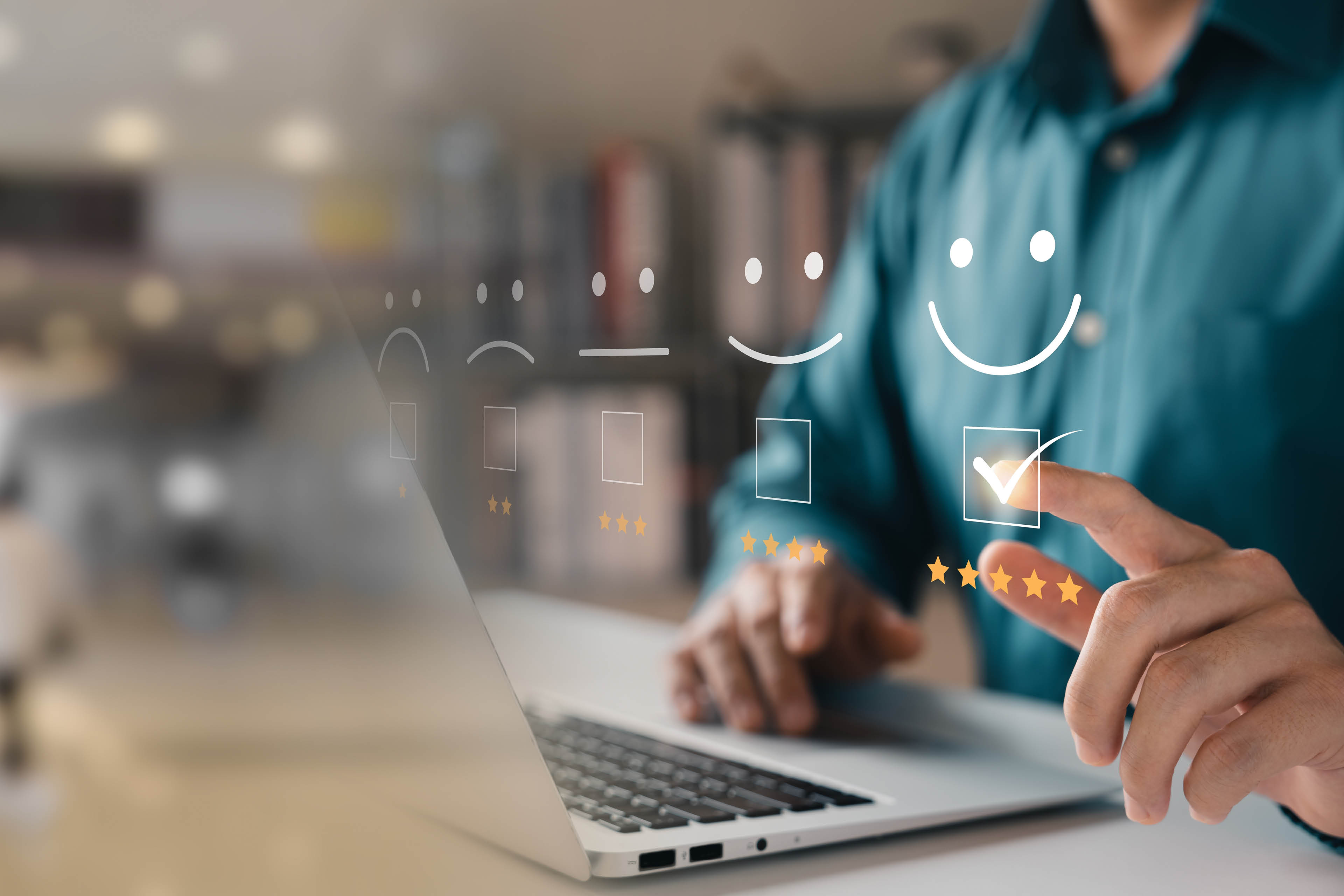 detail of a man at the notebook checking a virtual box