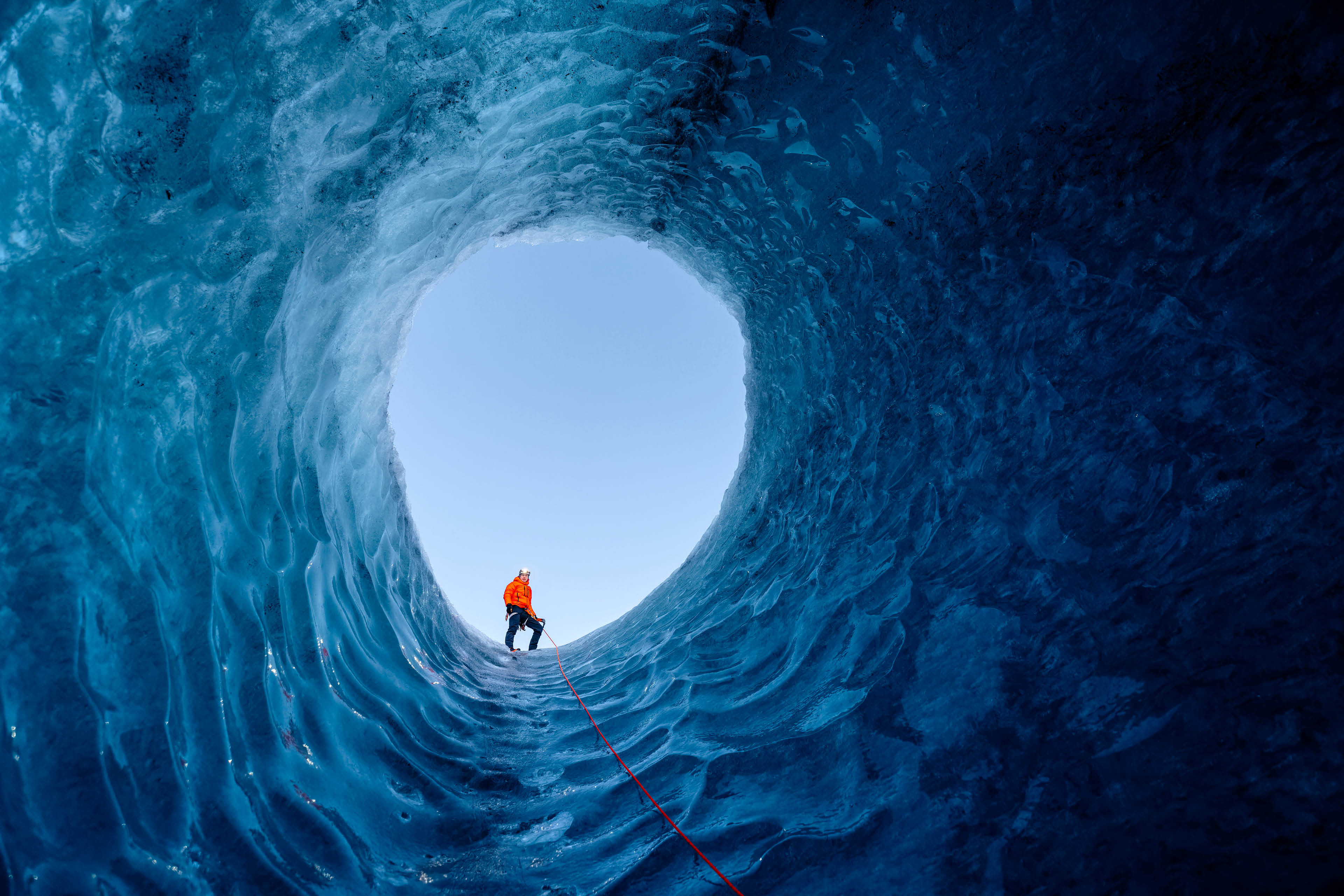 ice hole with an alpinist