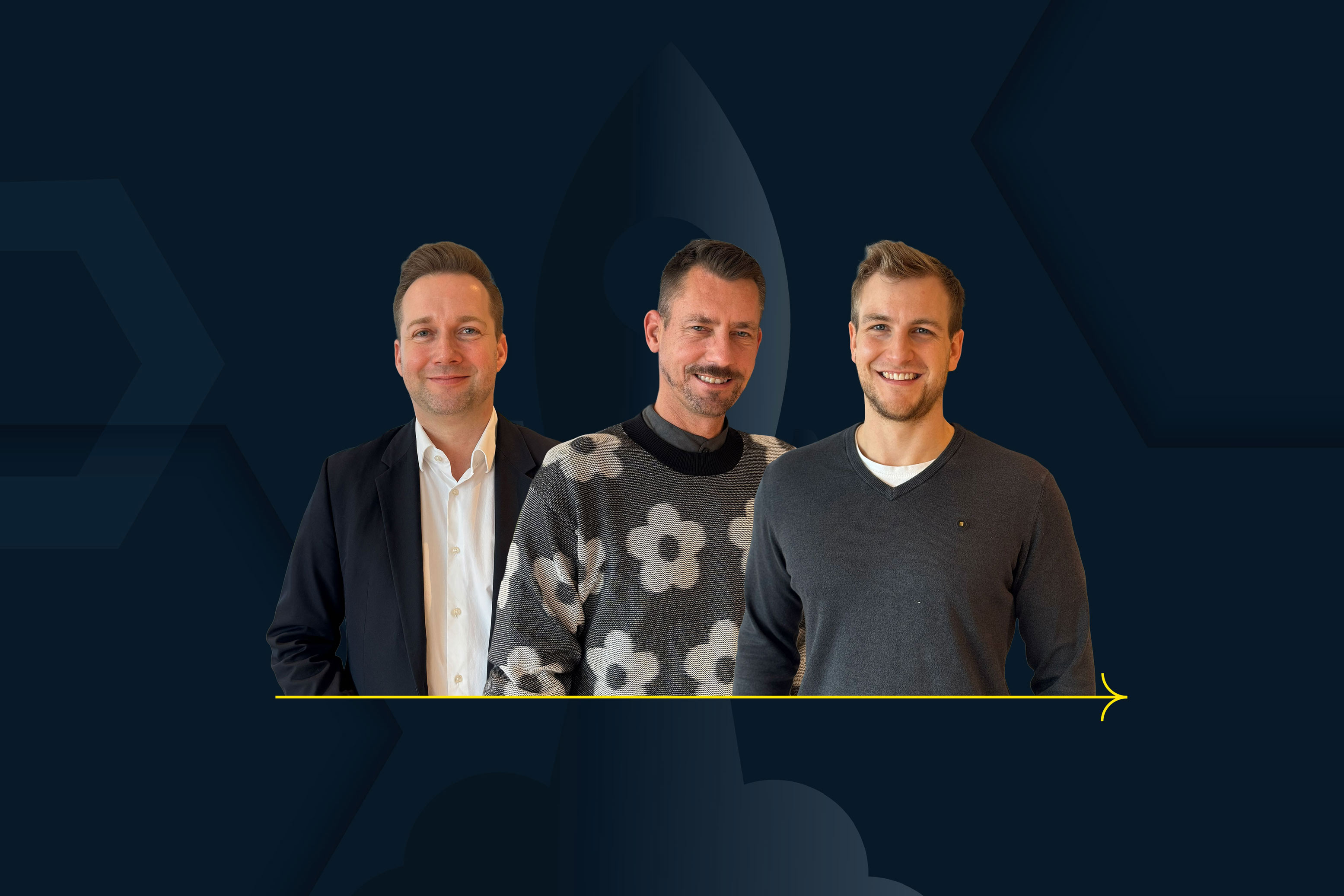 Drei Personen vor dunklem Hintergrund