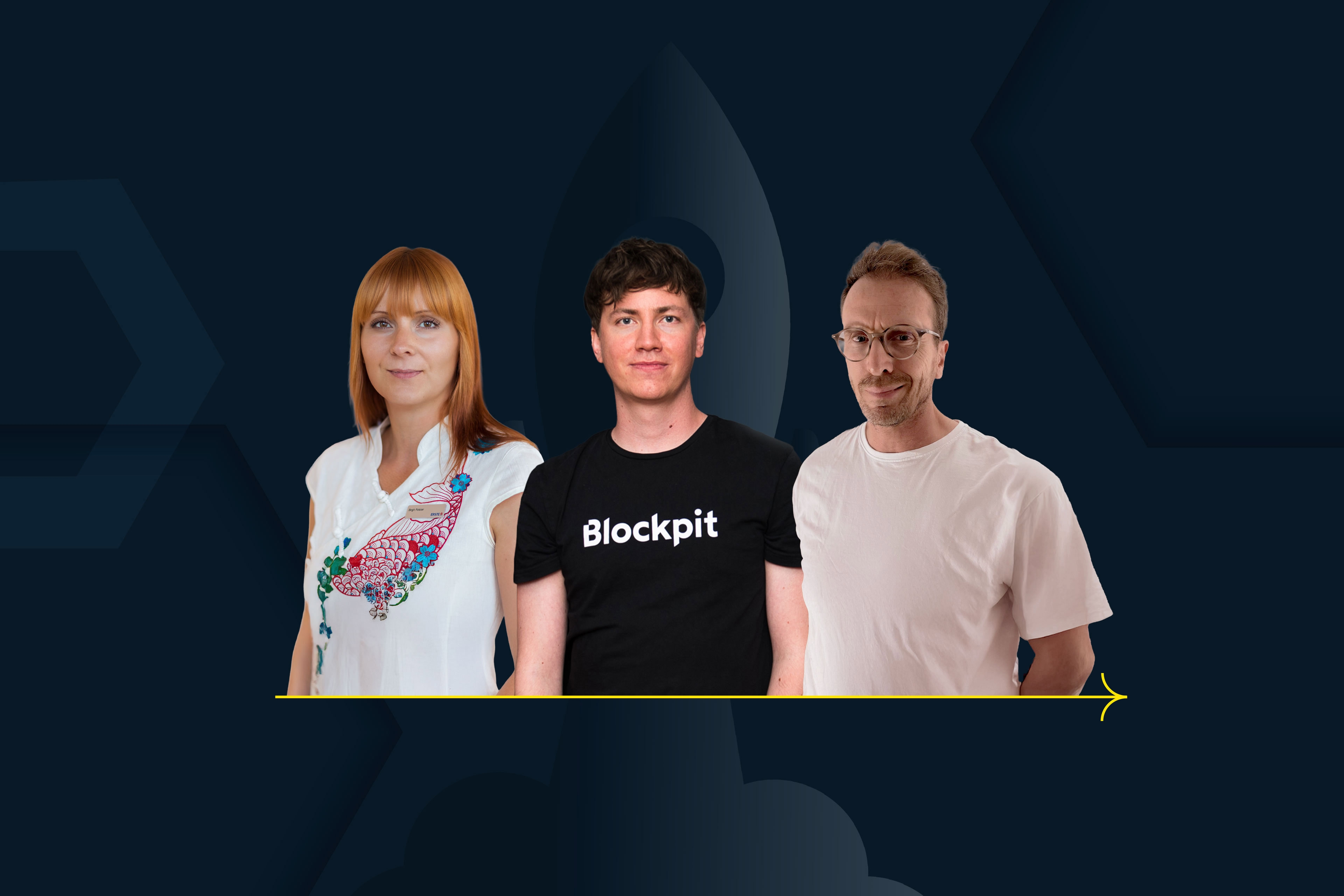 Drei Personen vor dunklem Hintergrund