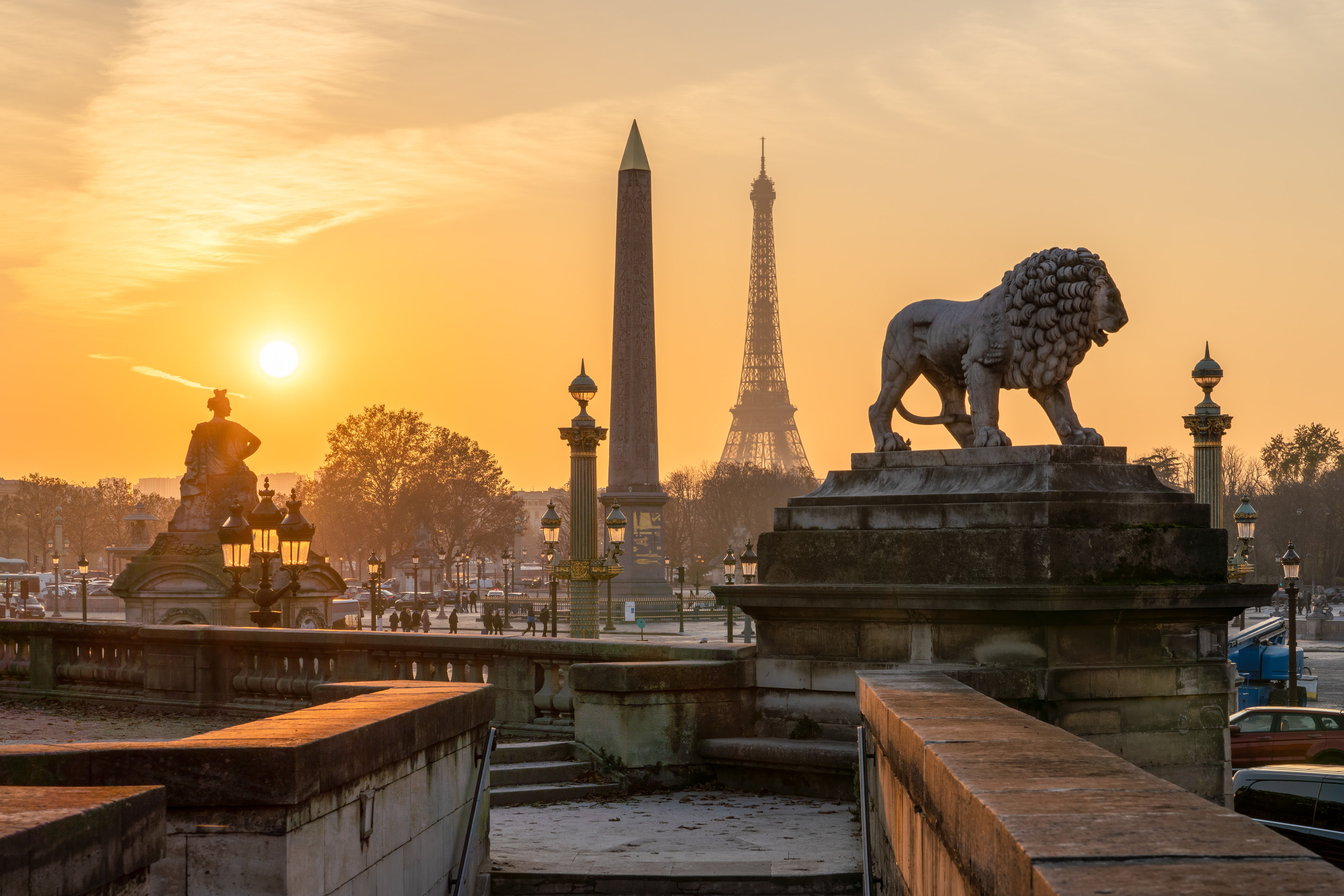 Sonnenuntergang vom Place de la Concorde aus gesehen, Paris, Frankreich