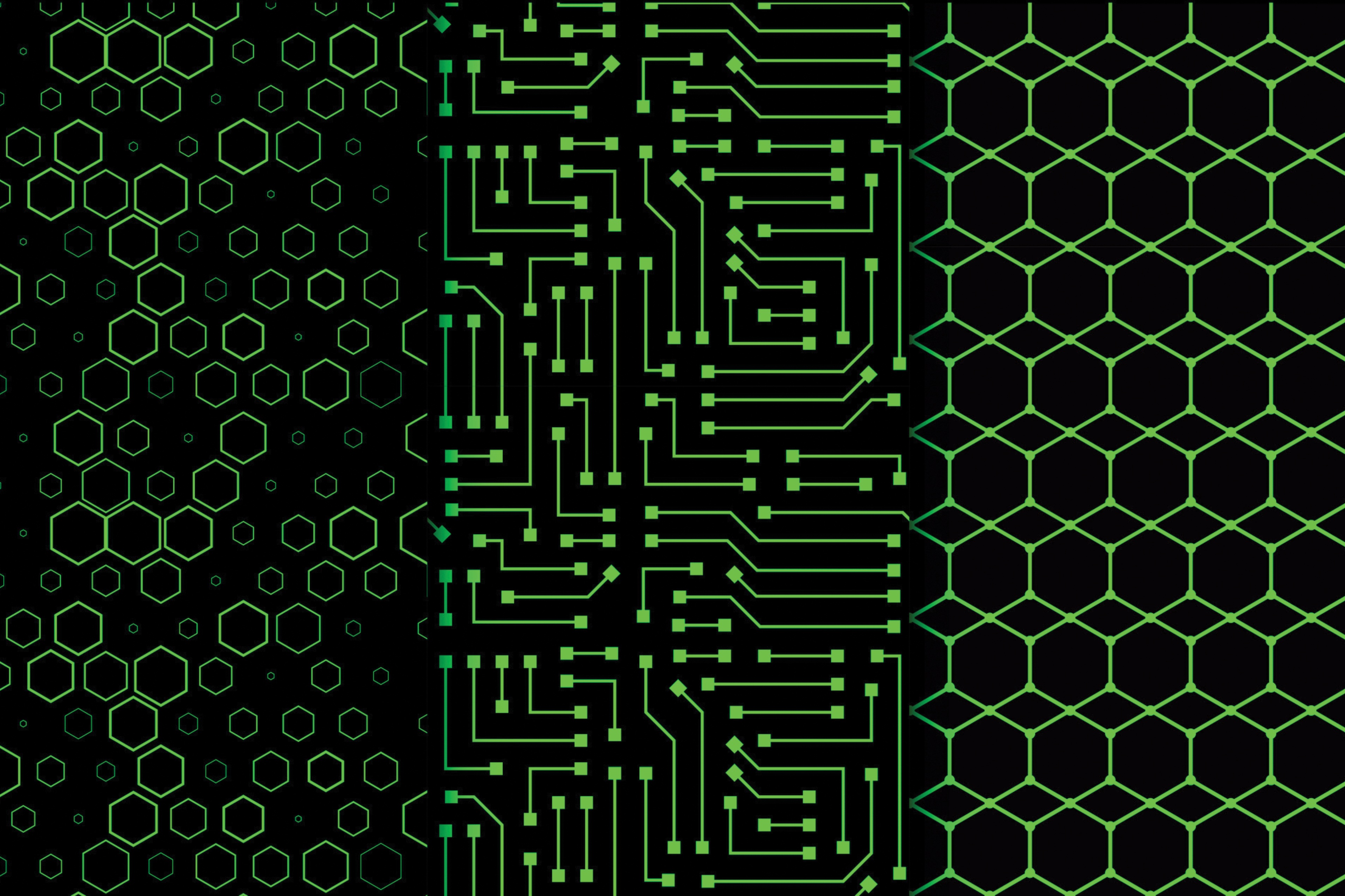 Green circuit lines on dark background