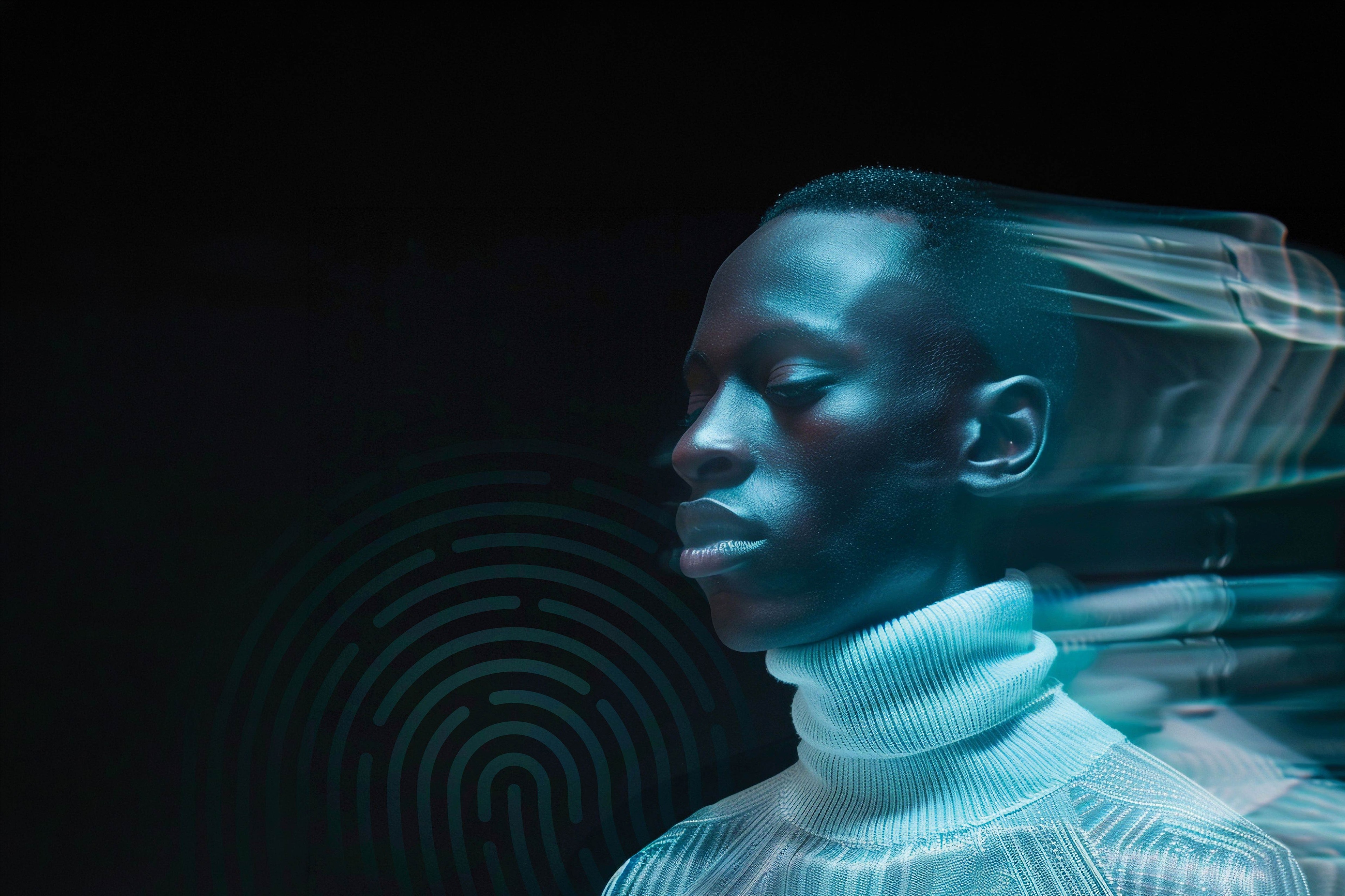 Visage humain abstrait avec des effets de mouvement numérique