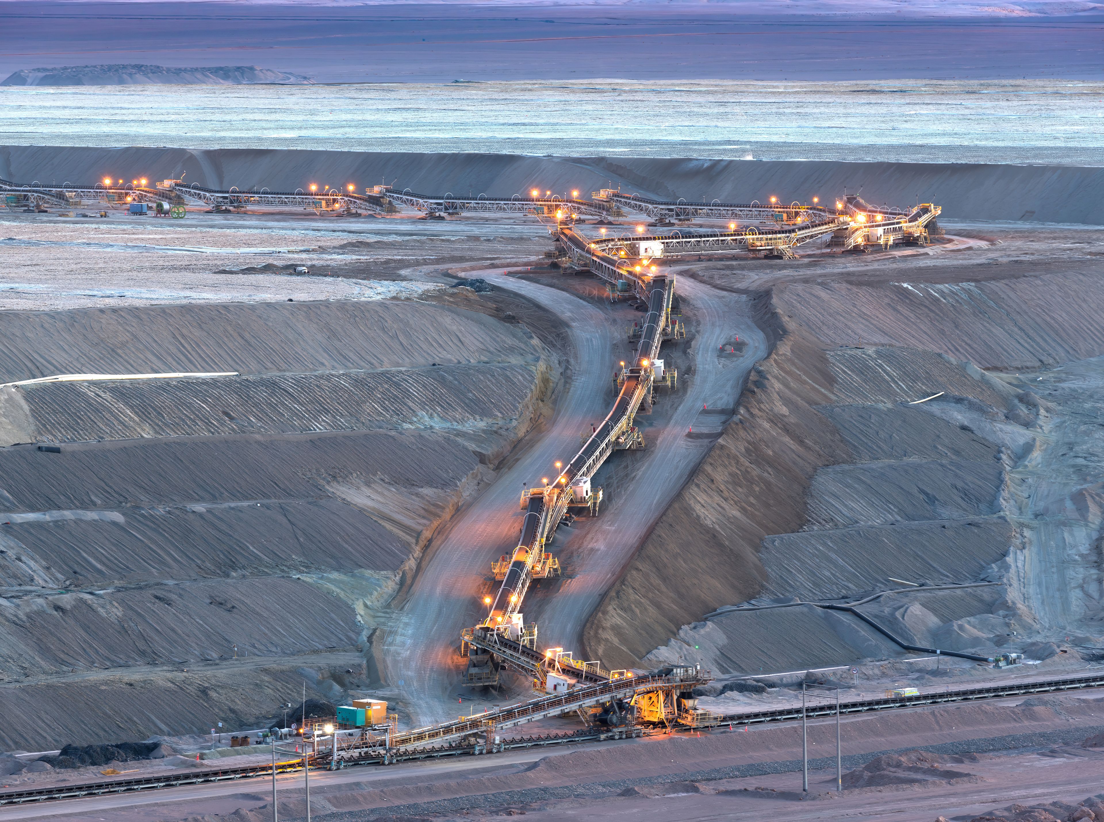 Industrial mine with large conveyor systems