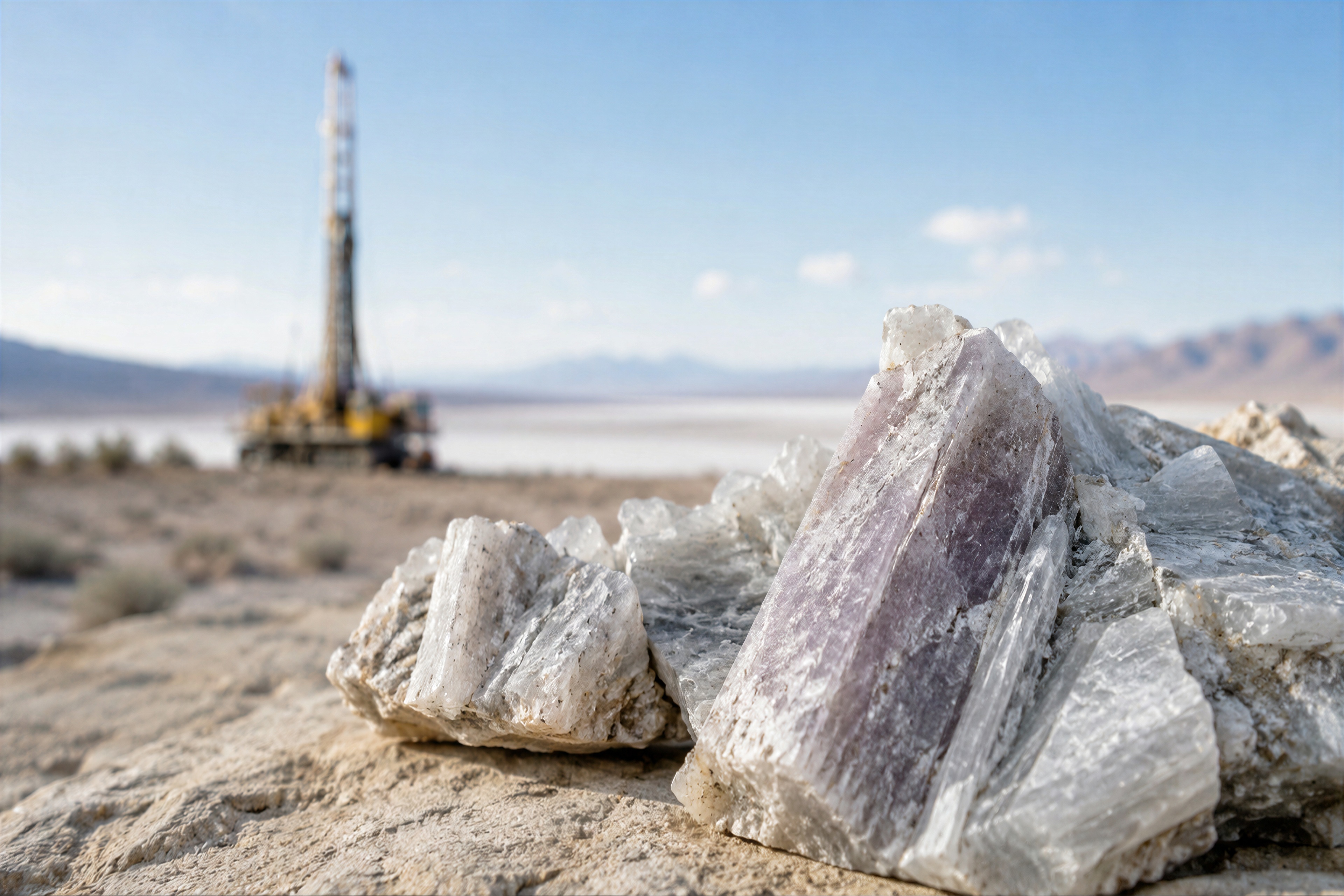 Raw lithium ore in desert landscape