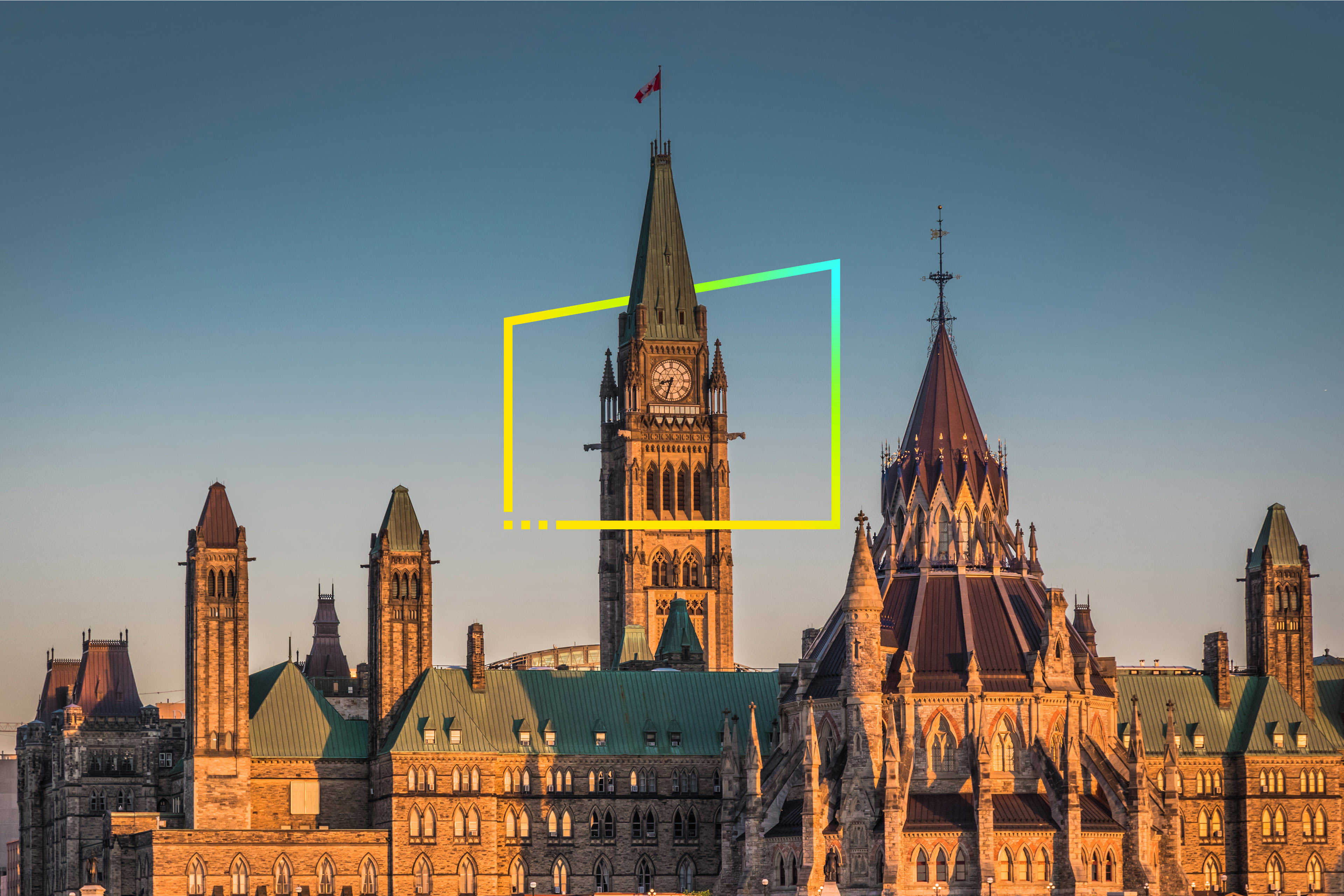 EY Canada flag amongst office buildings