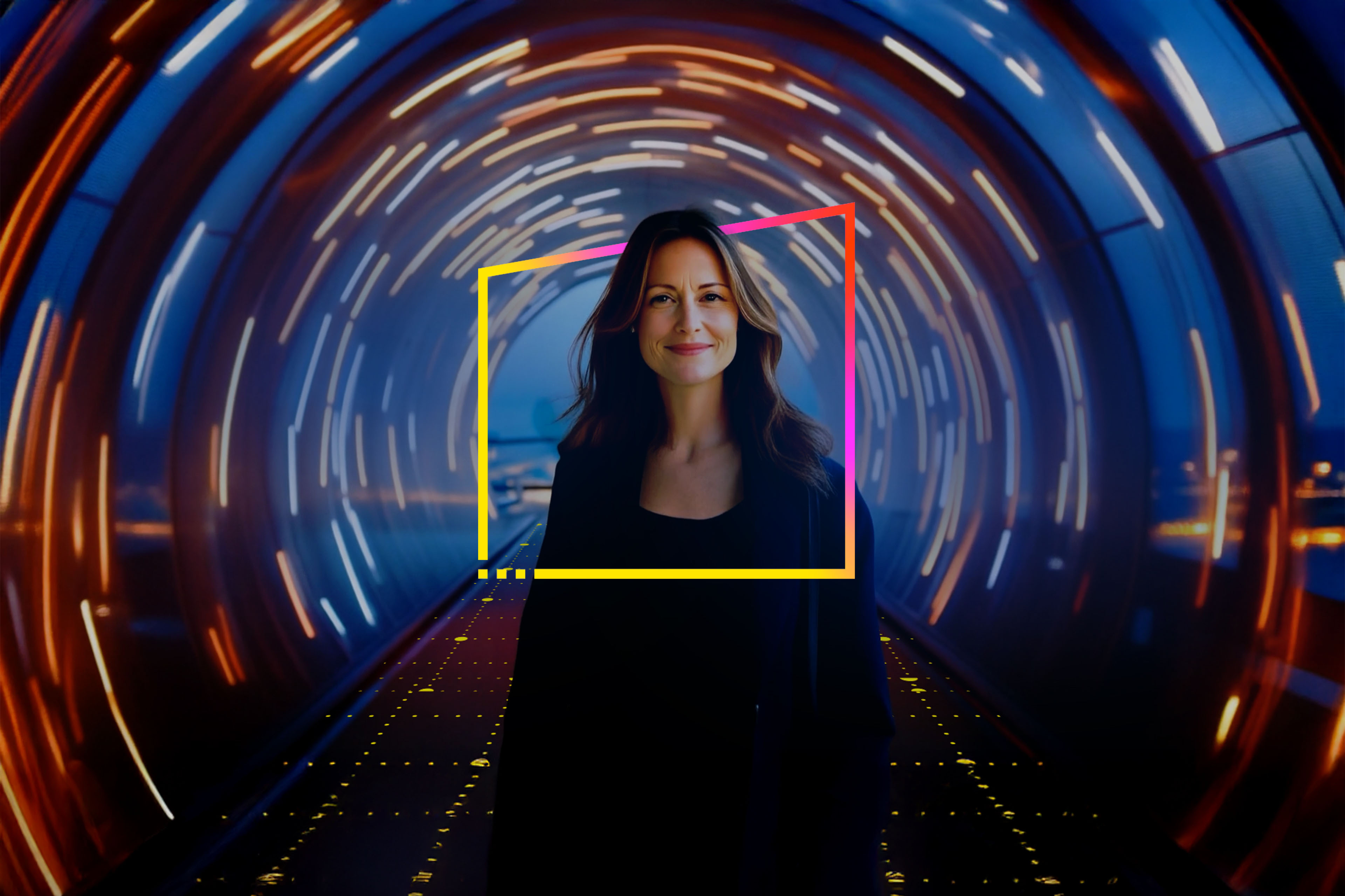 Women standing in tunnel looking forward