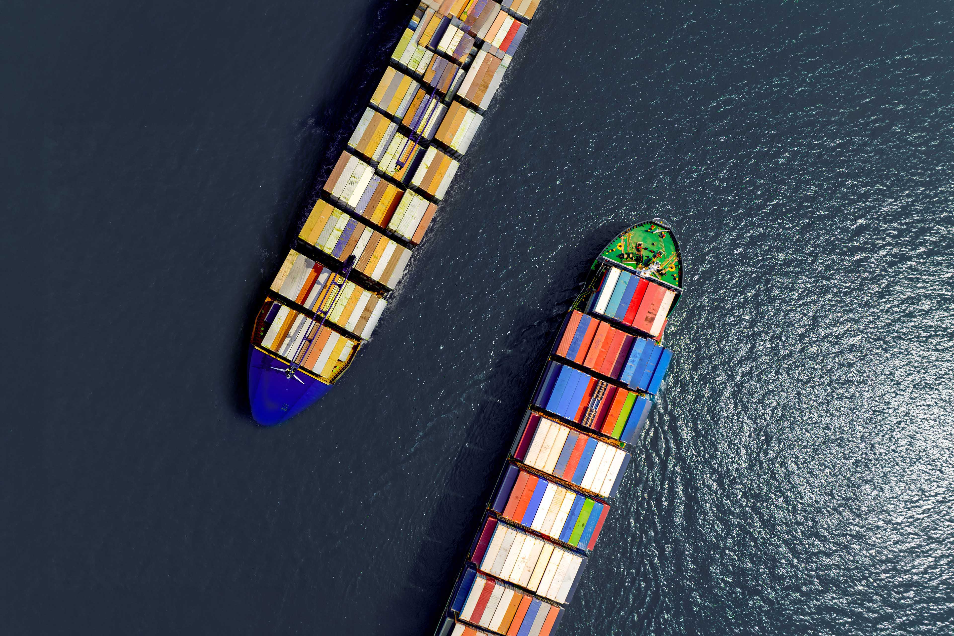 Aerial view of the freight shipping transport system two cargo ship container