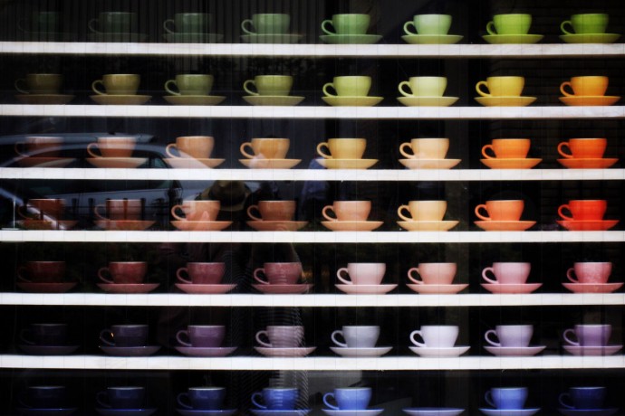 Series of colourful cups 