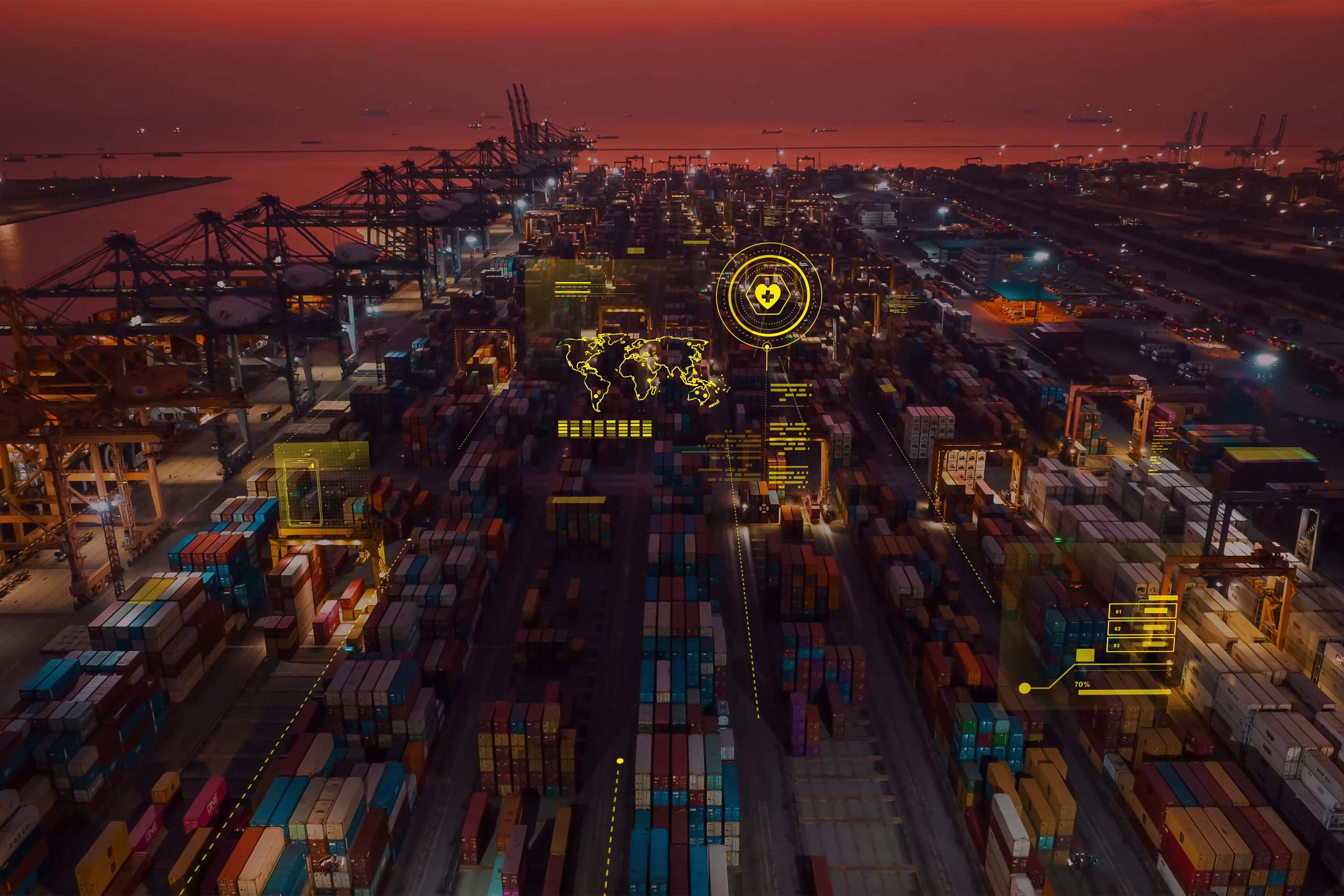AI aerial view of freight transportation and logistics at port