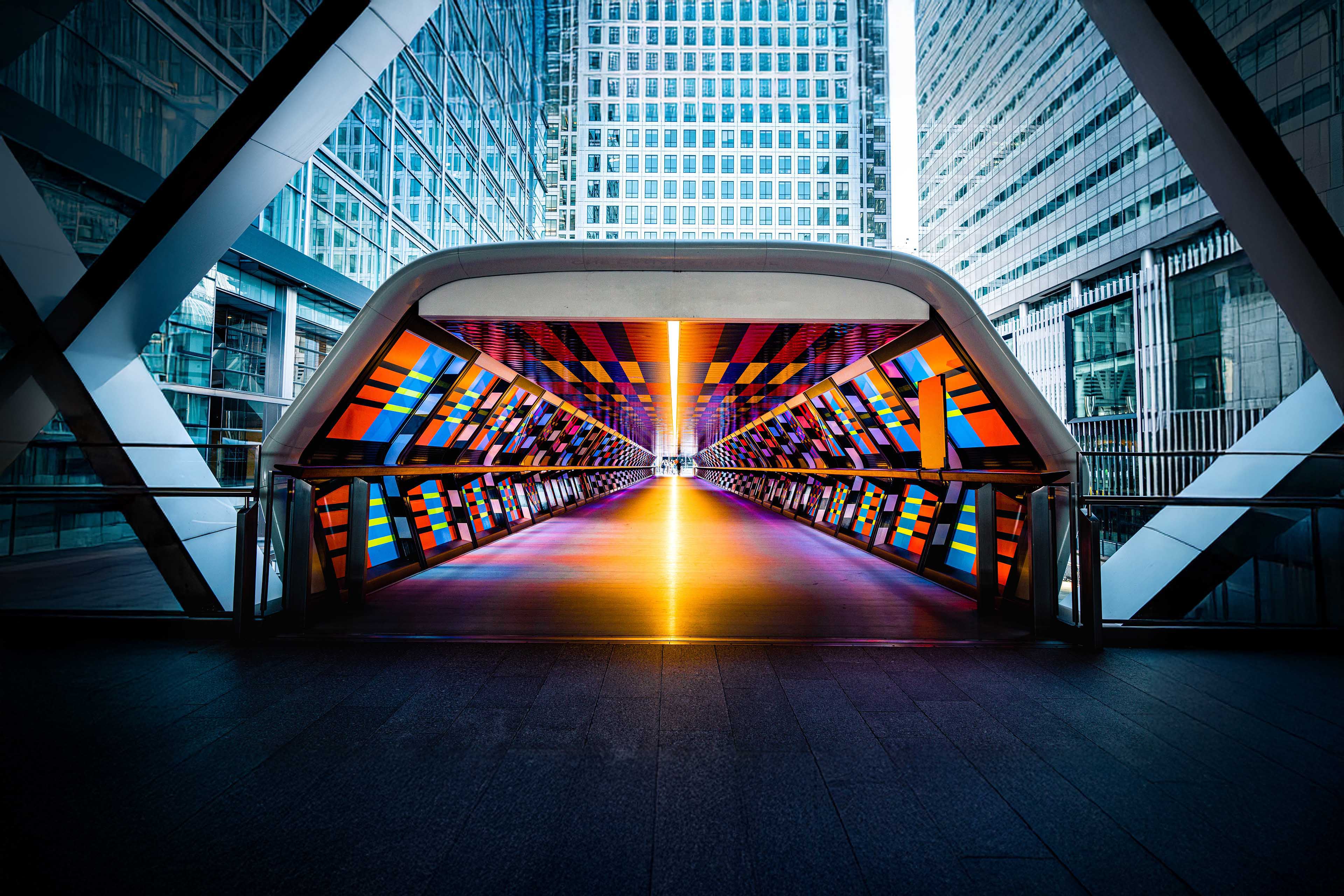 Futuristic pedestrian tunnel photograph