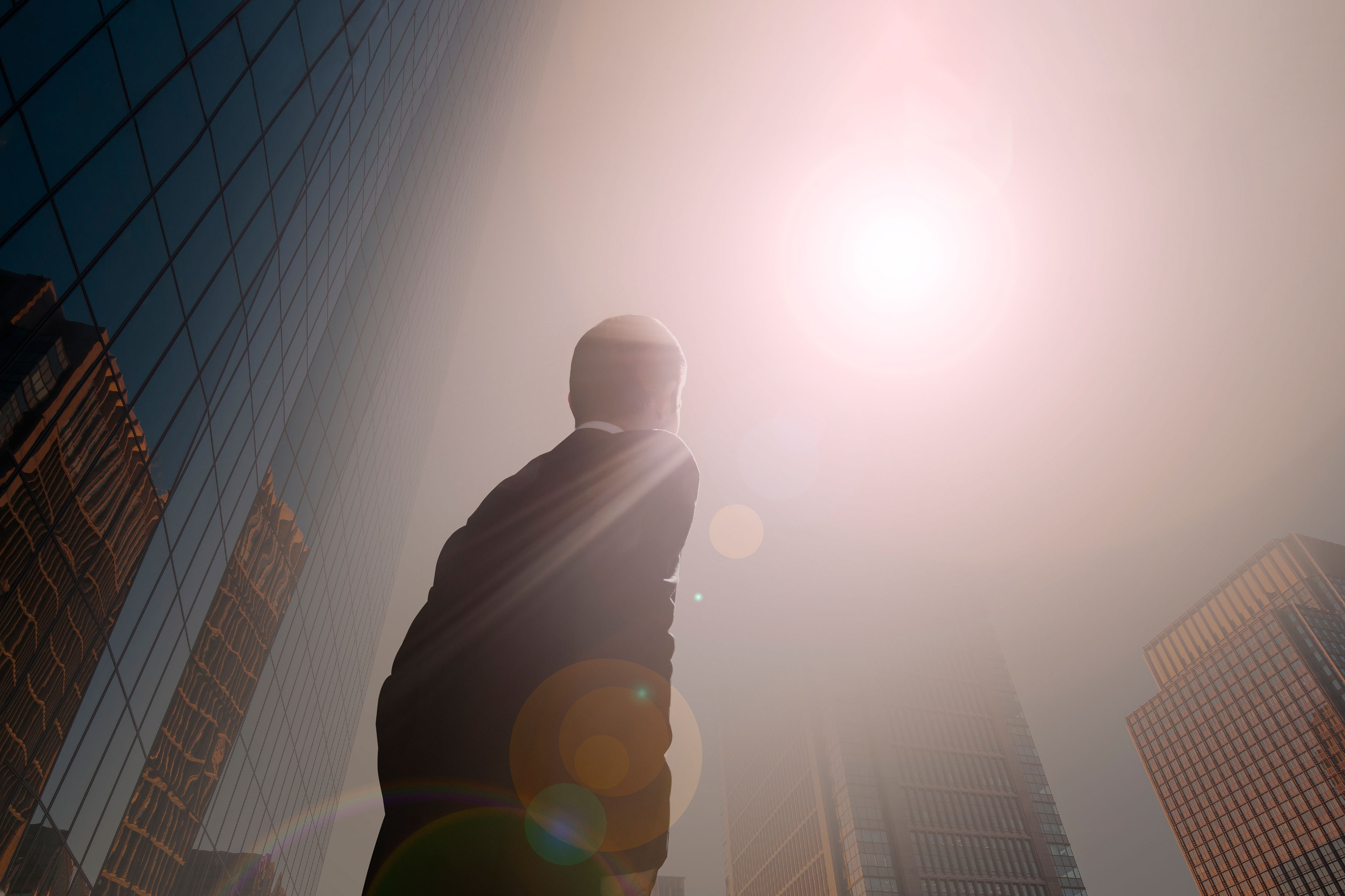 Businessman looking up