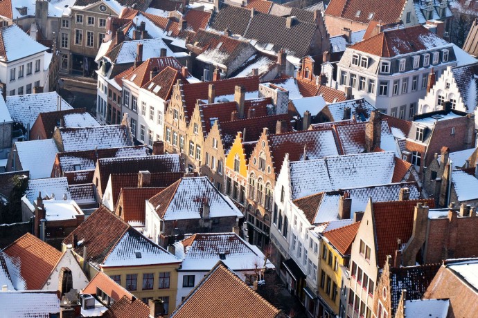 Arial view of Brugge in winter, Belgium