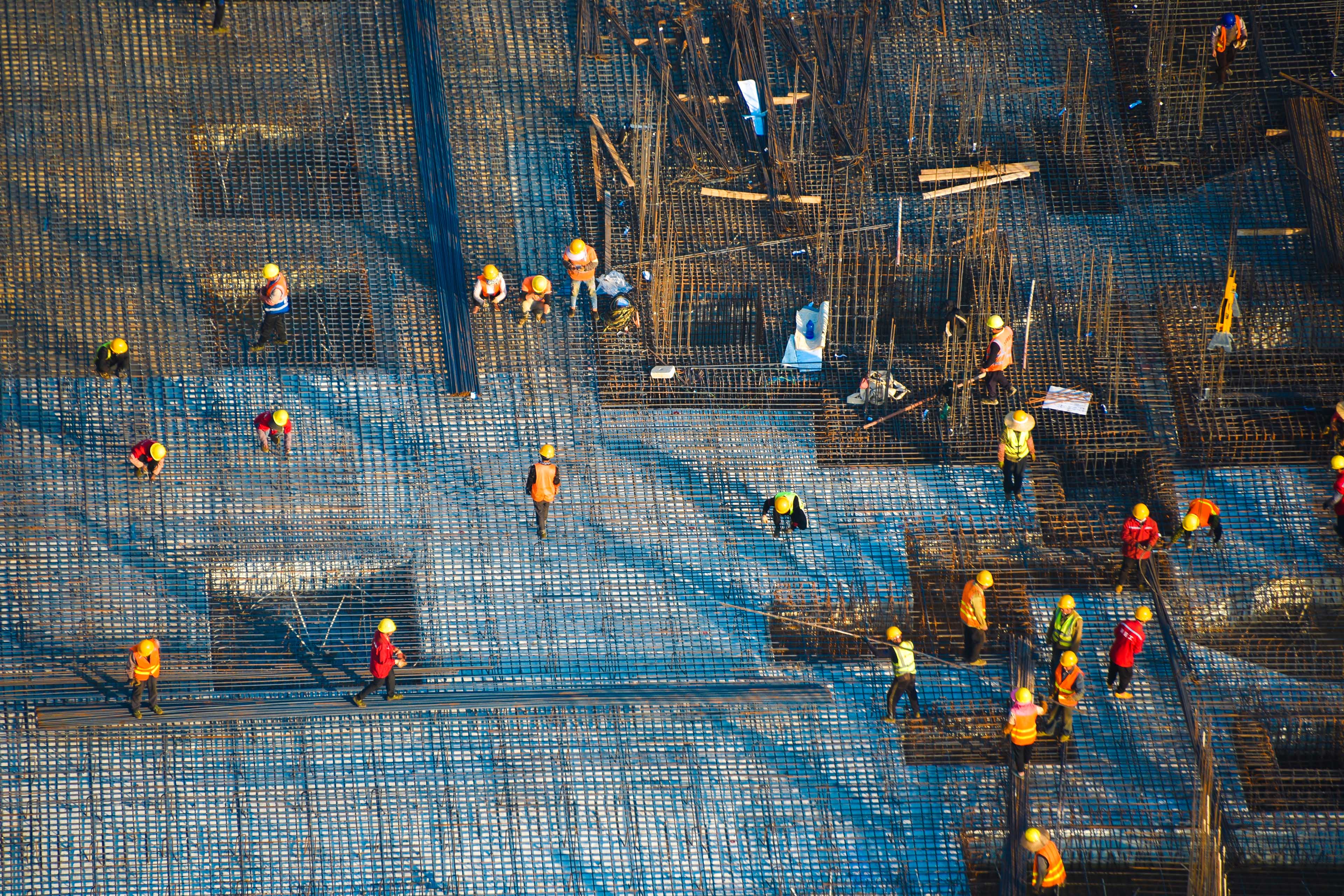 Aerial view of a busy construction site