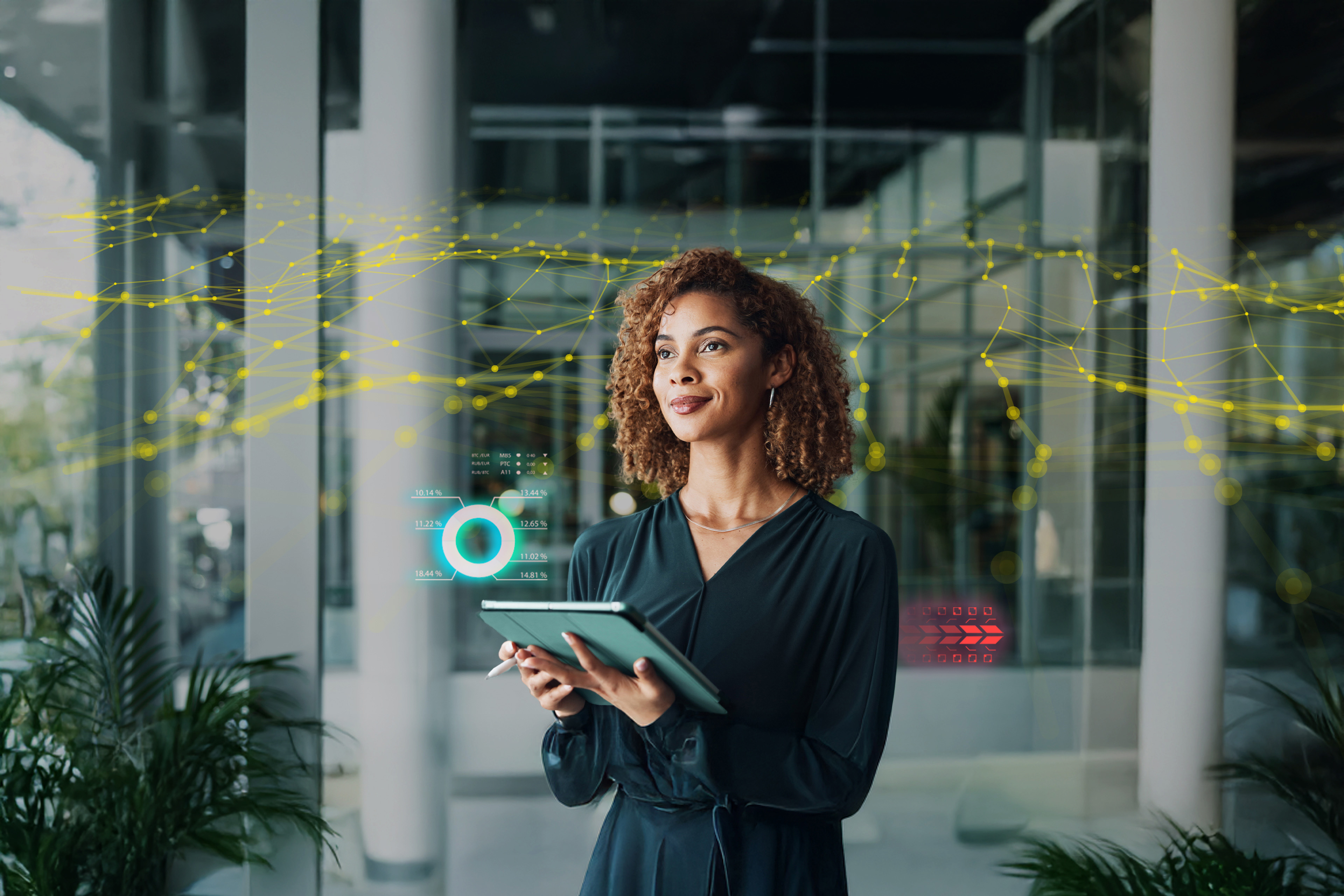 Tablet, working at night and woman employee planning 