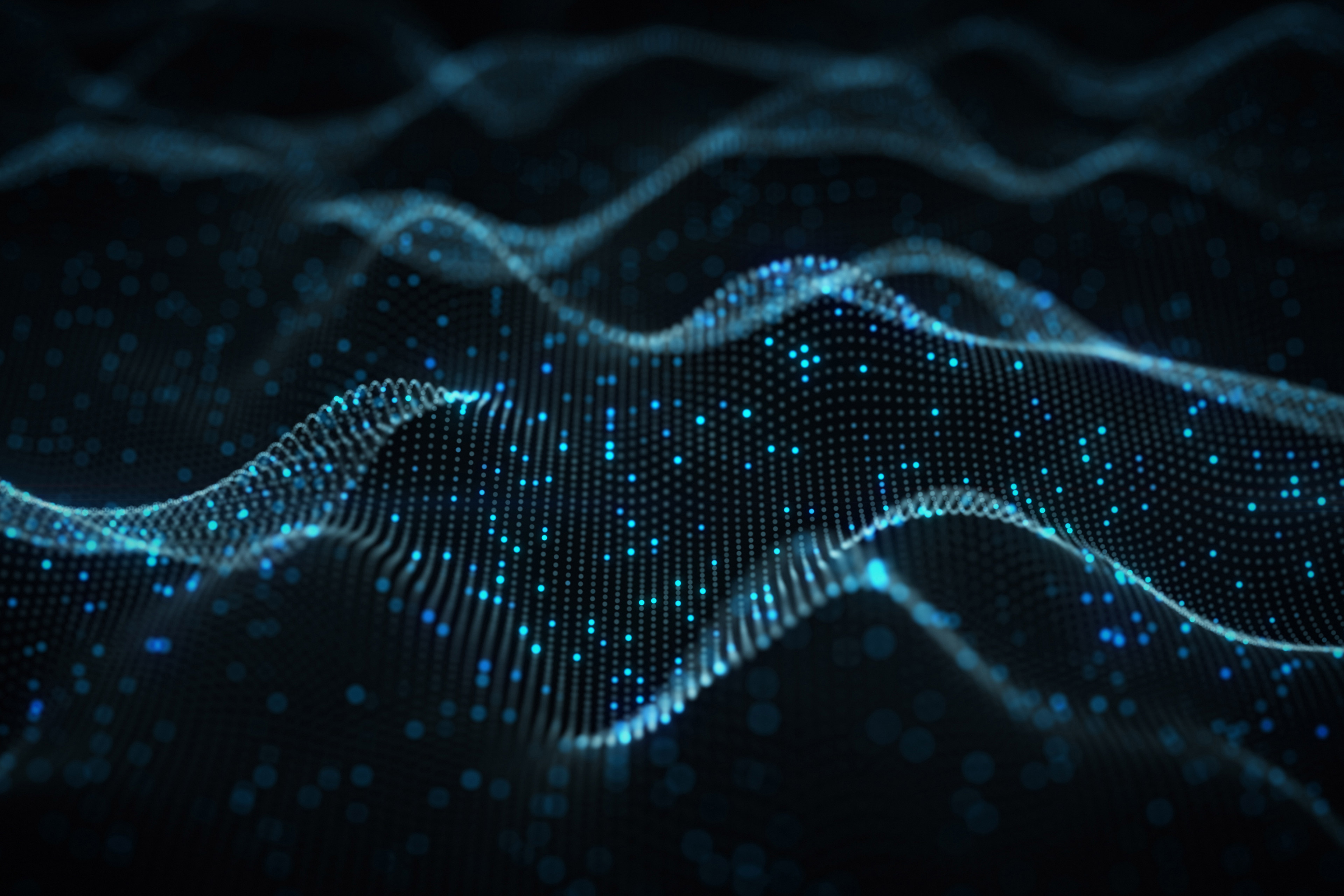 Futuristic blue neural network. Abstract science fiction concept. 3D rendering with DOF