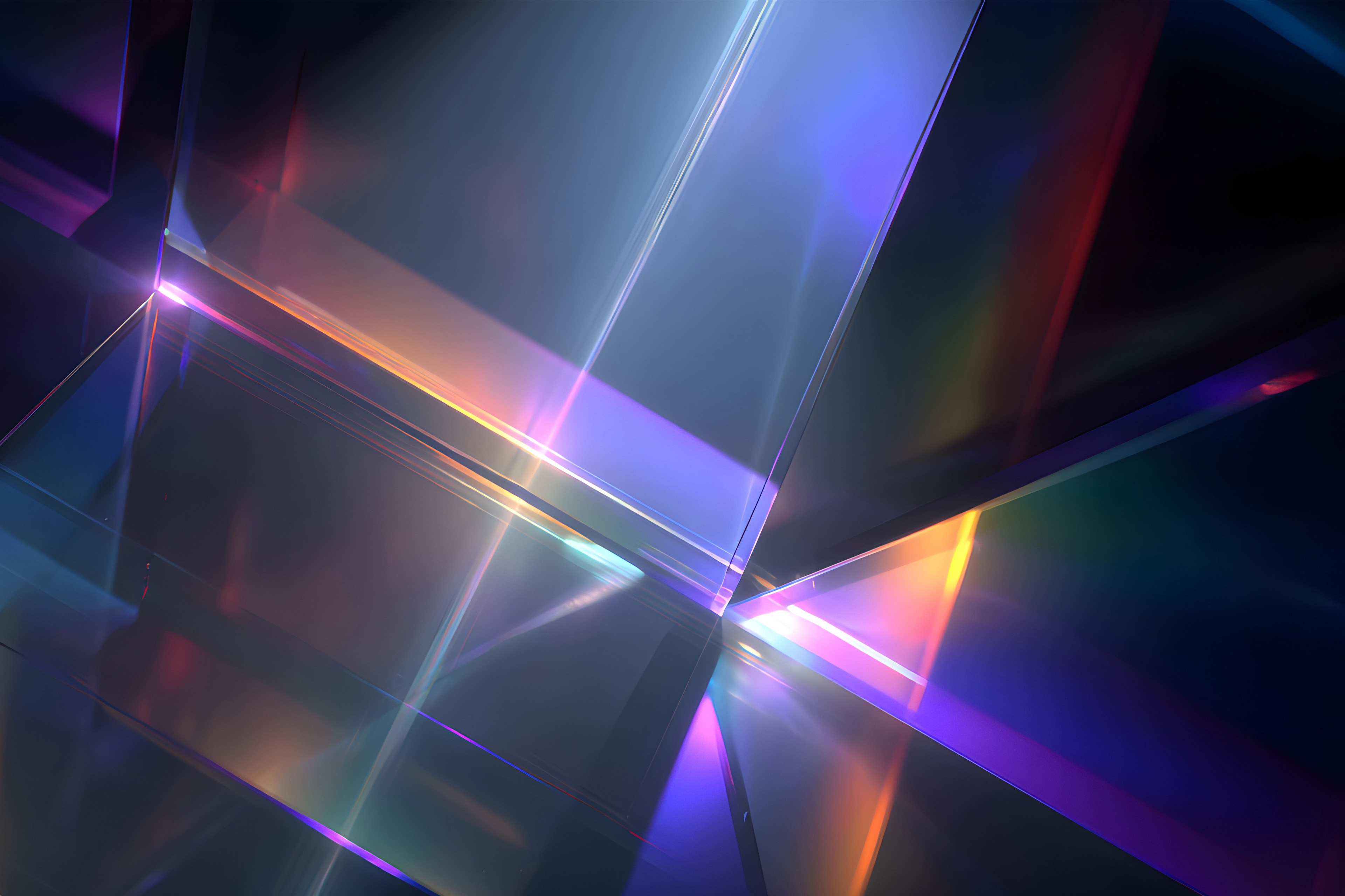 Holographic crystal image with rainbow light refraction and abstract prism effect.