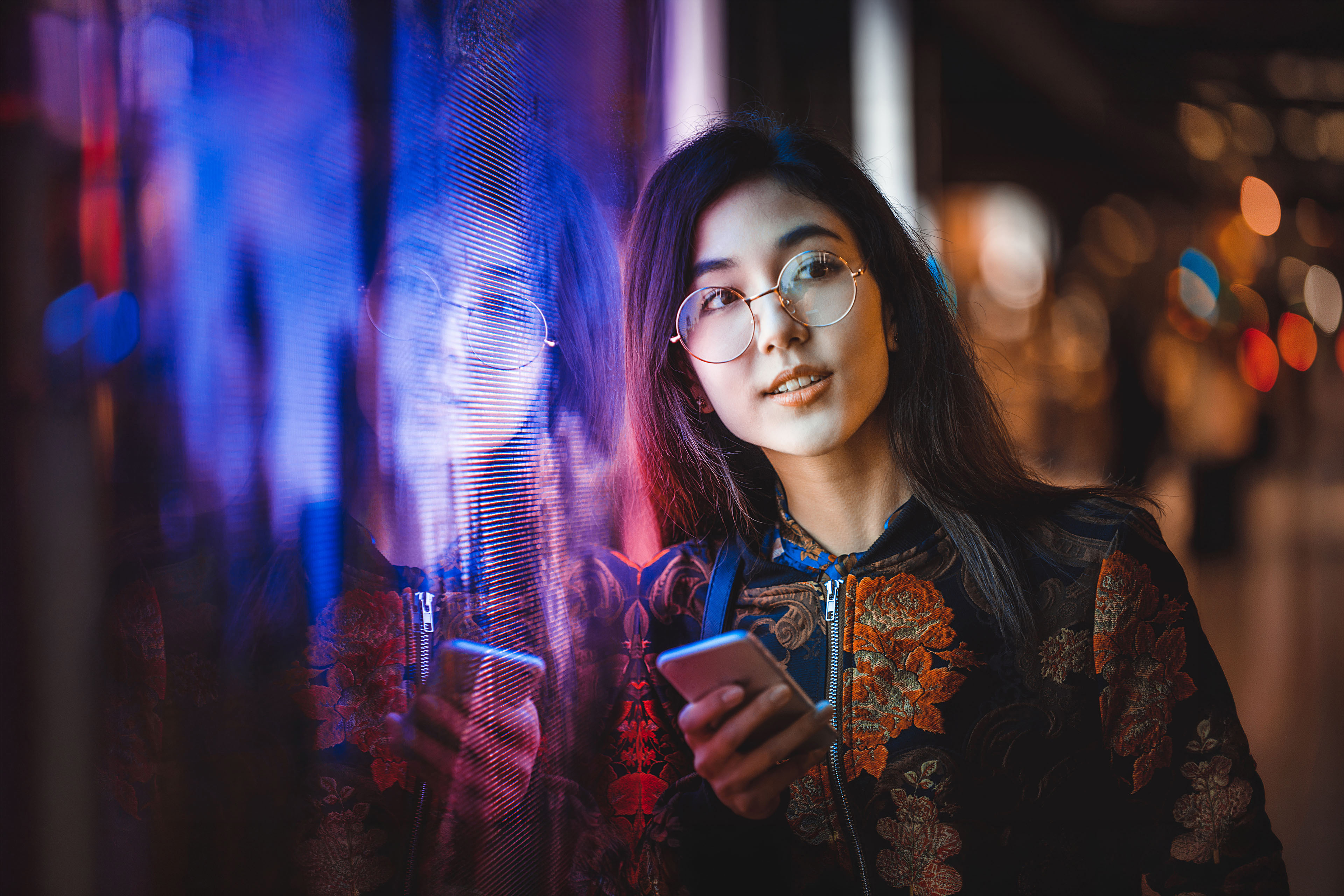 Asian woman portrait with LED lights