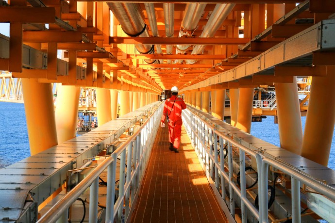 Gangway or walk way in oil and gas construction platform, oil and gas process platform