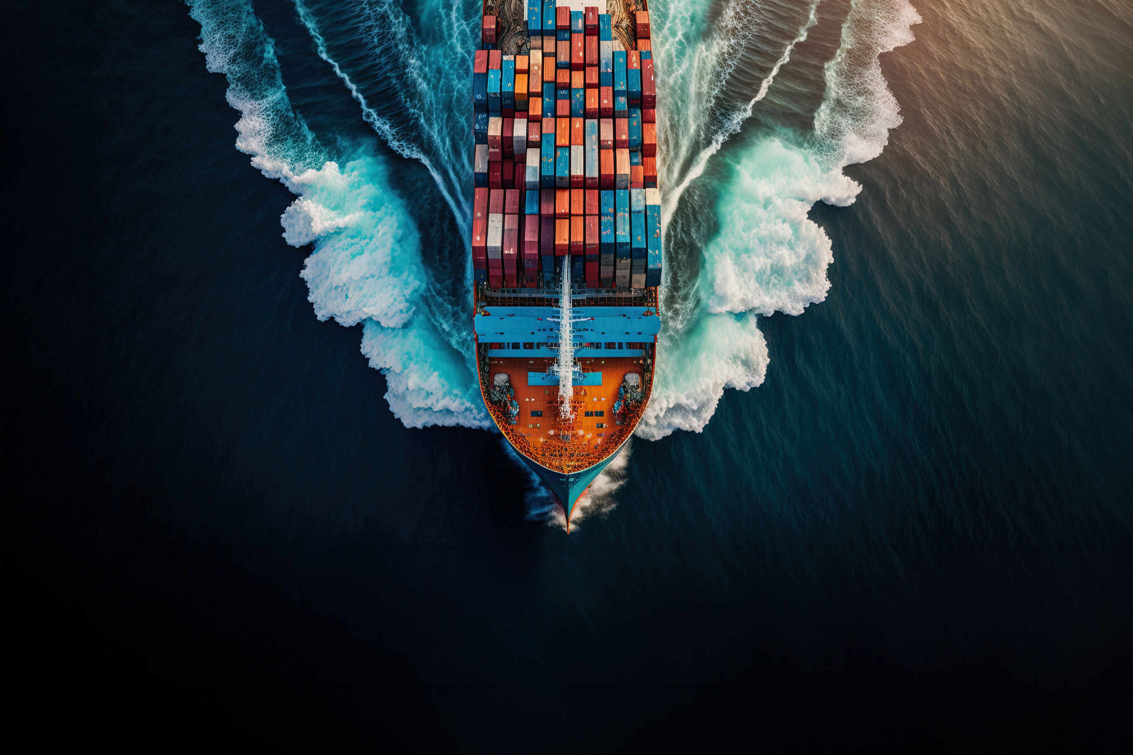Aerial view container cargo ship in sea