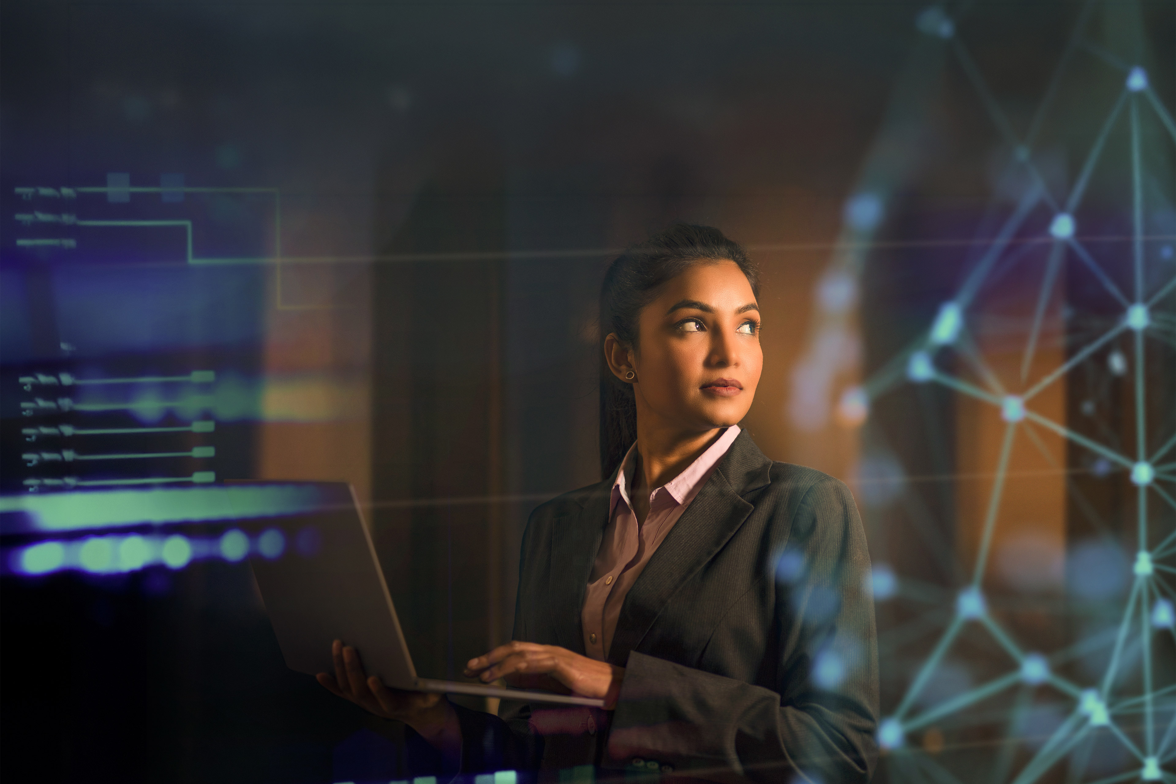 businesswoman working with virtual reality projection