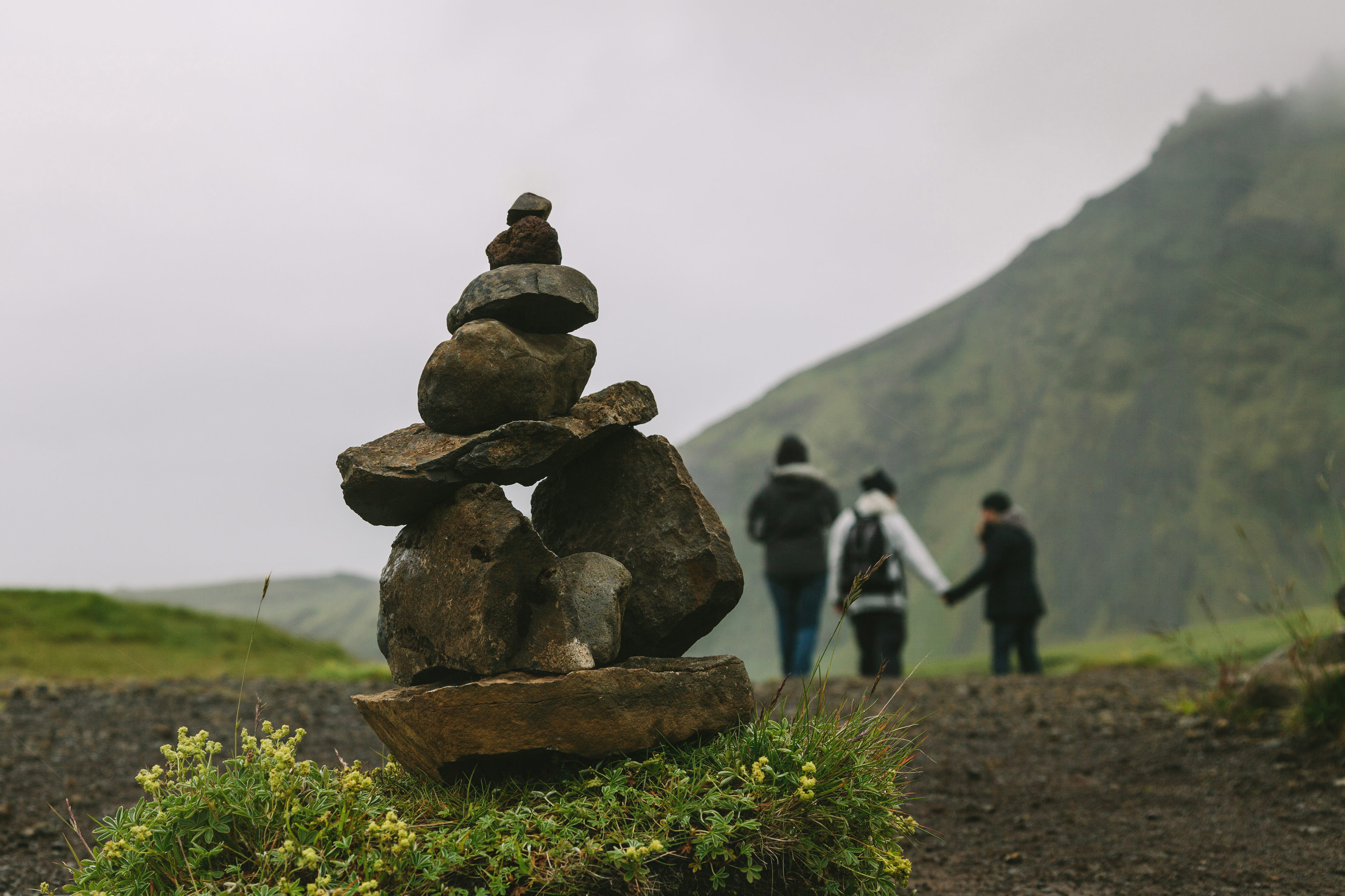 Zen Balanced Stones Stack in Mountains, Skogafoss Area, Iceland