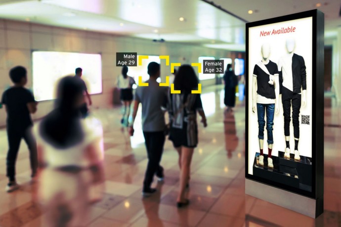 Intelligent digital signage augmented reality marketing and face recognition concept