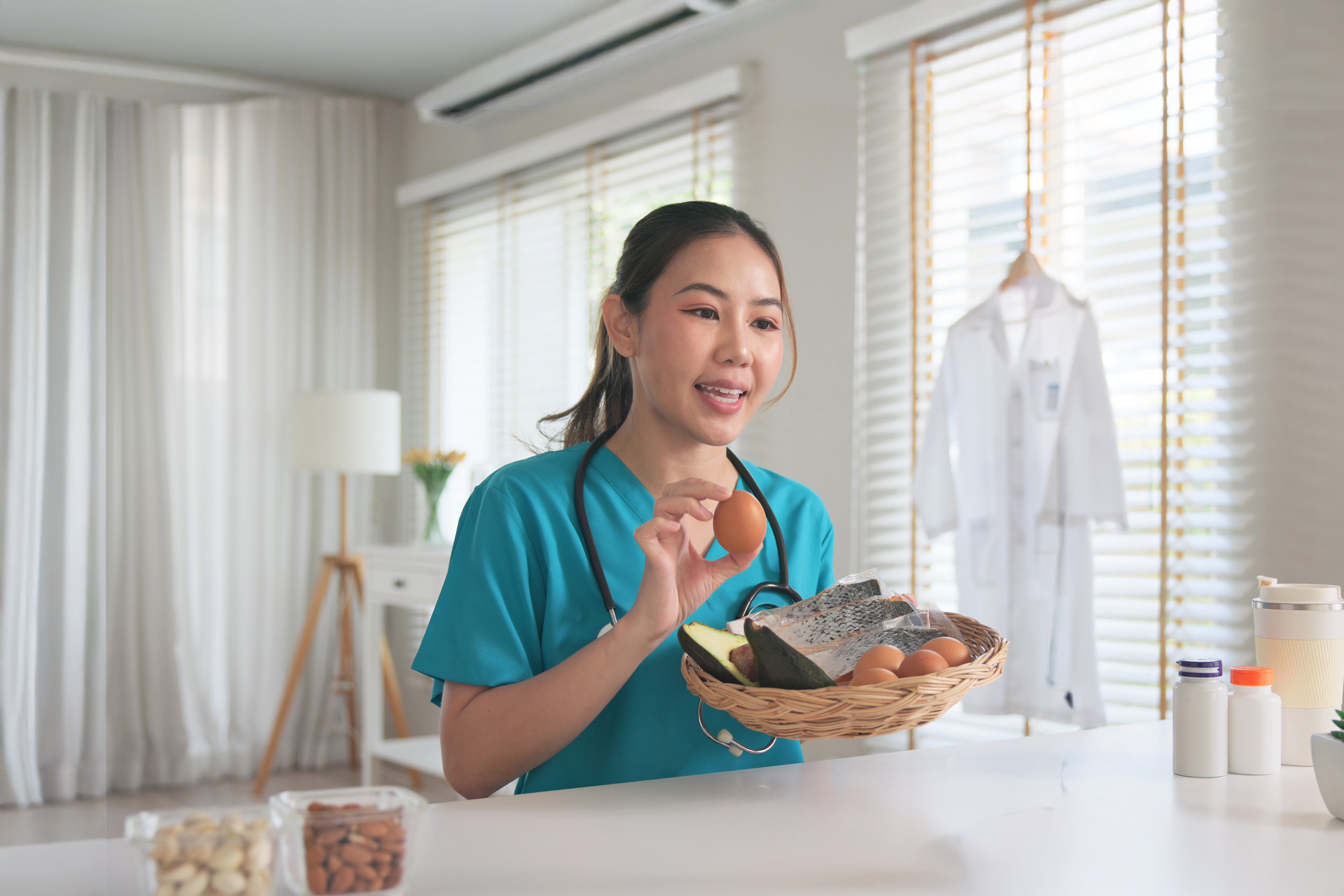 Asia woman people anti aging expert modern health care vlogger live advice talk selfie video mobile phone camera.