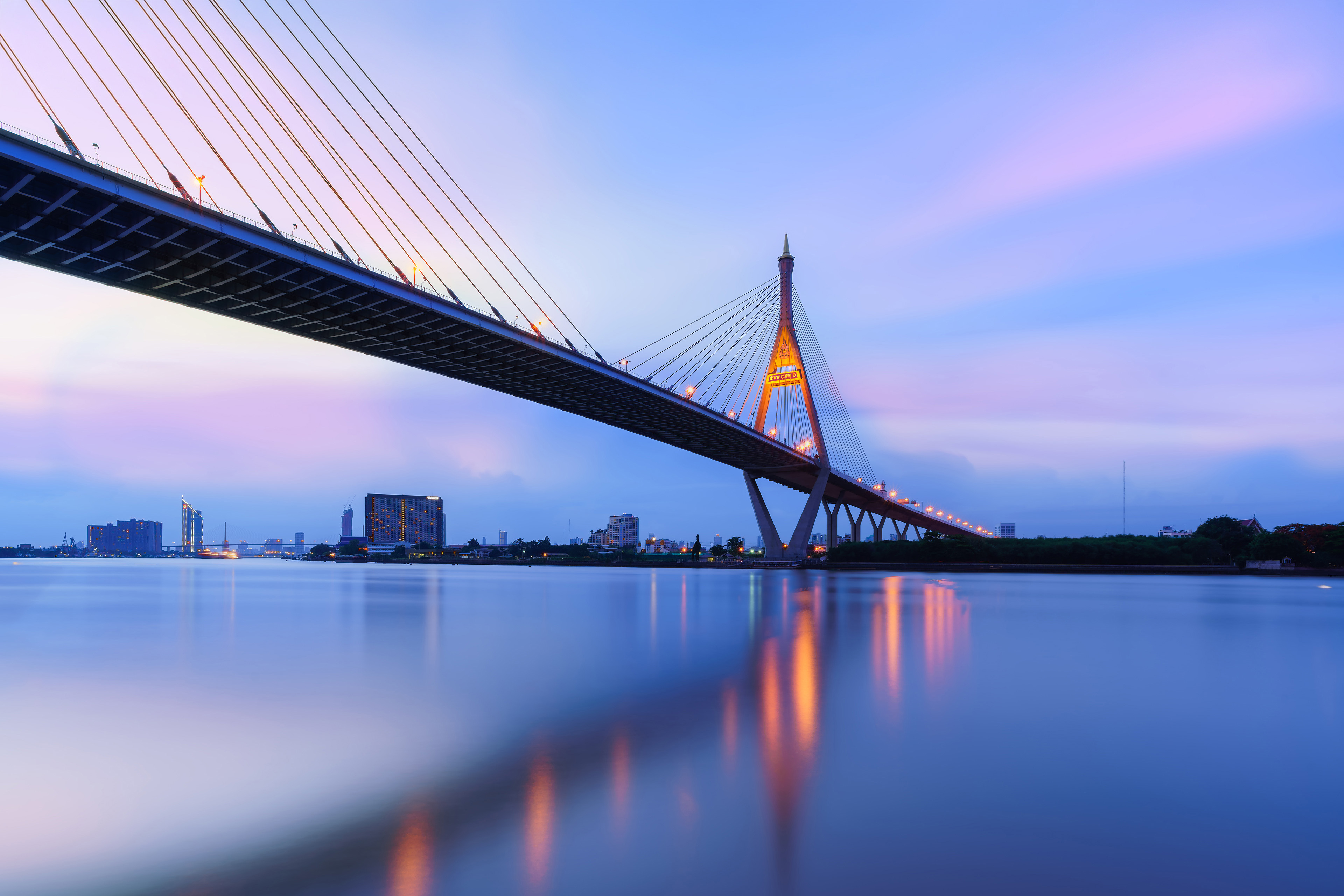 Ring Bridge crossing The Chao Phraya River with reflection