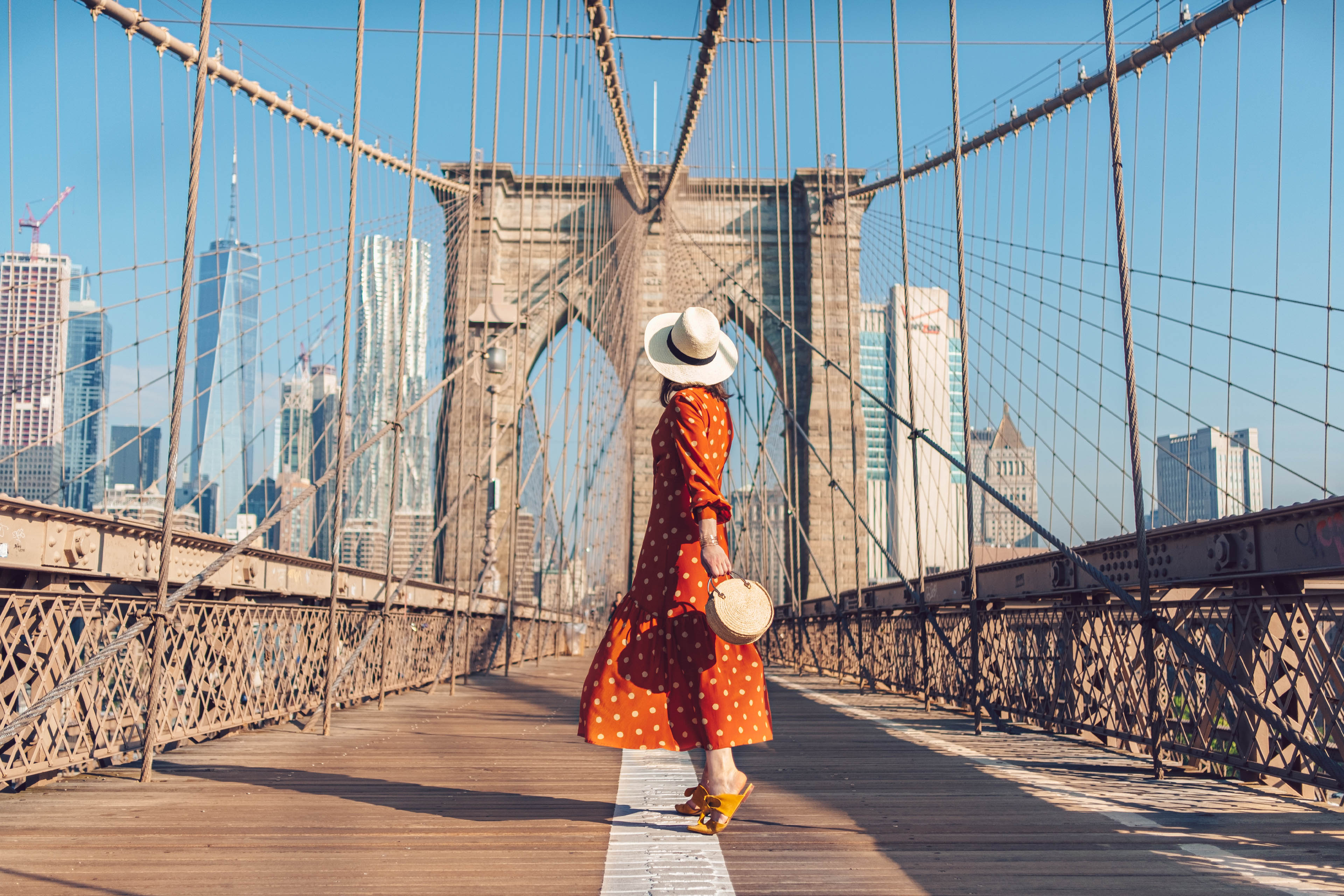 Young tourist on the Brooklyn Bridge