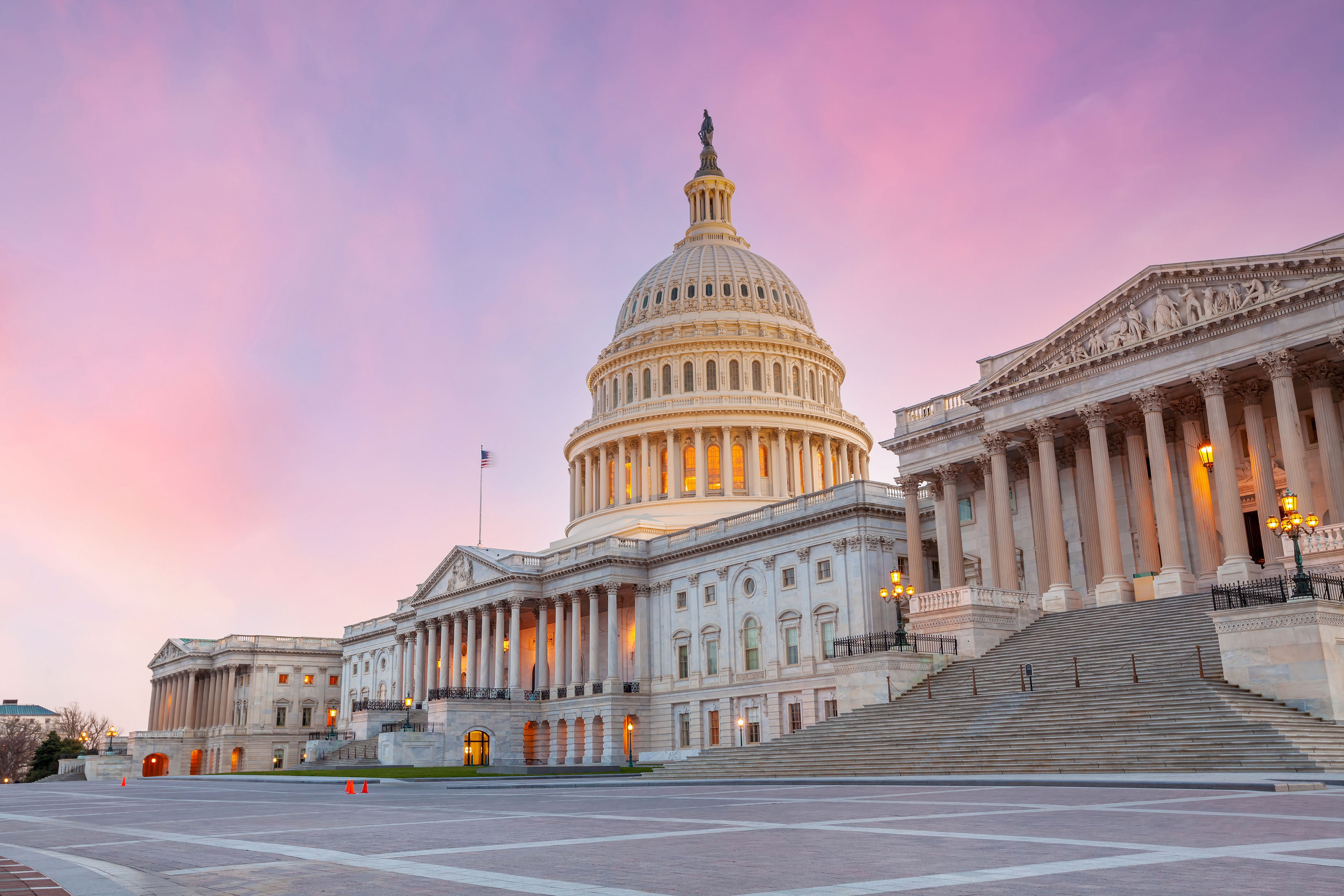 The United States Capitol Building in Washington, DC. American landmark at sunset