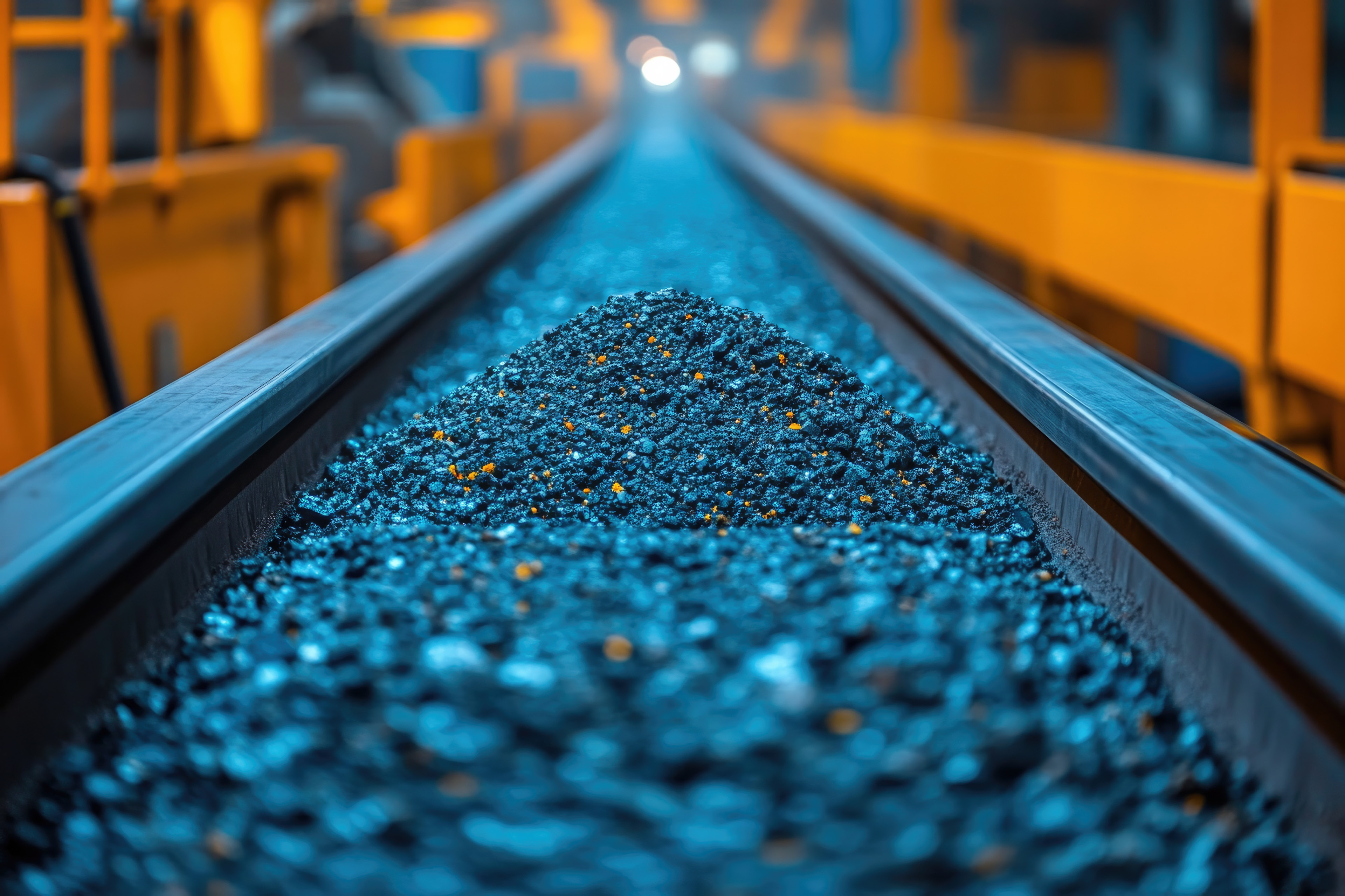 Mineral aggregate on industrial conveyor