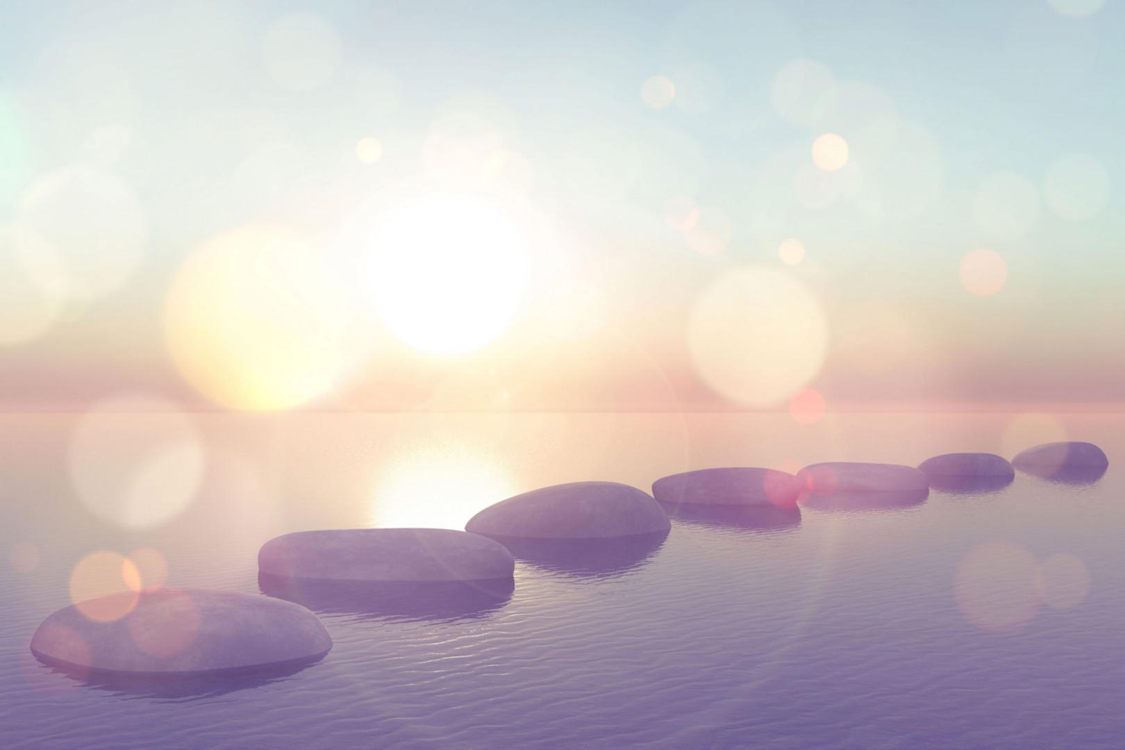 3d stepping stones in ocean with vintage effect