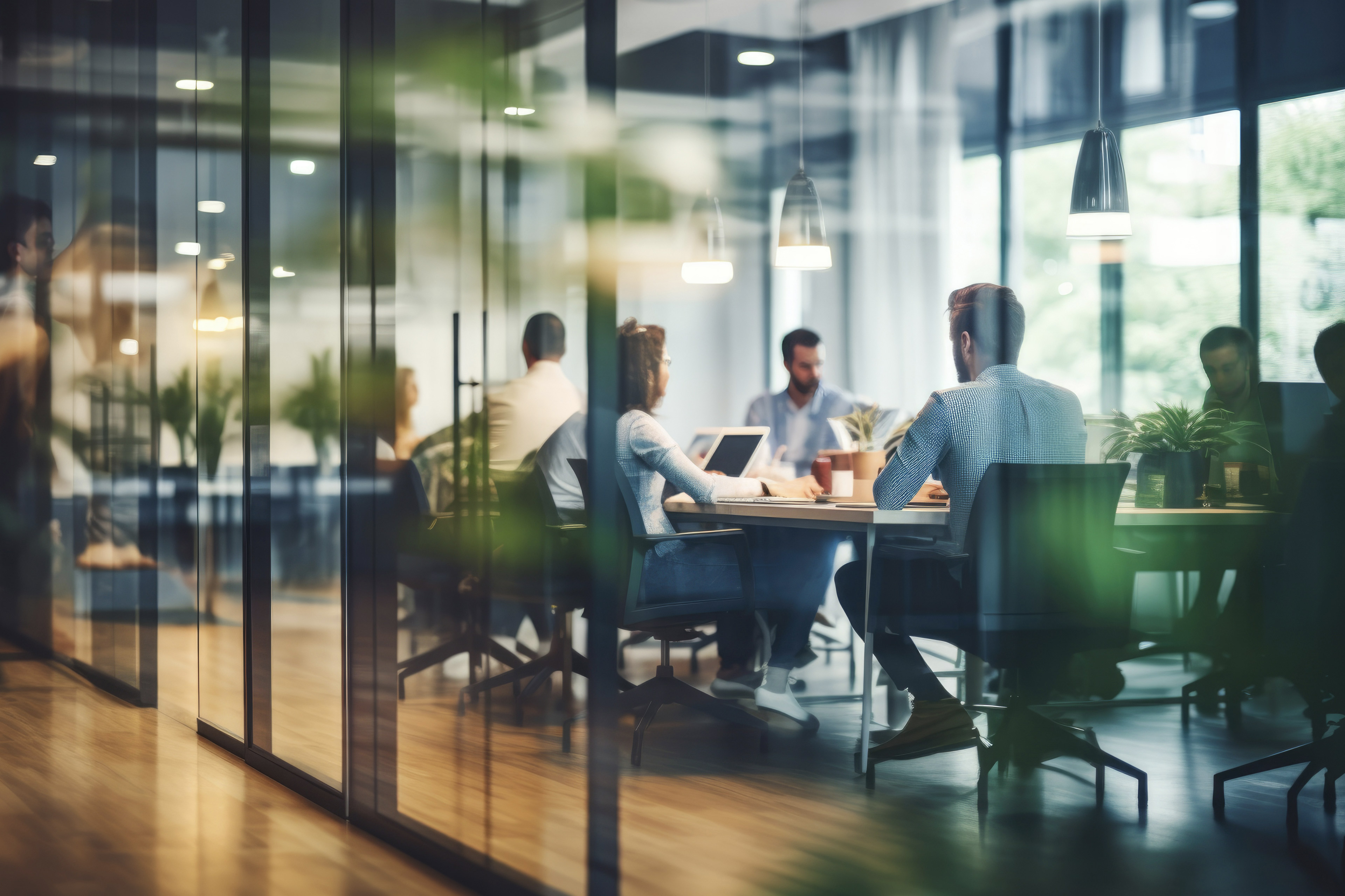Un groupe de professionnels participe à une réunion autour d'une table de conférence.